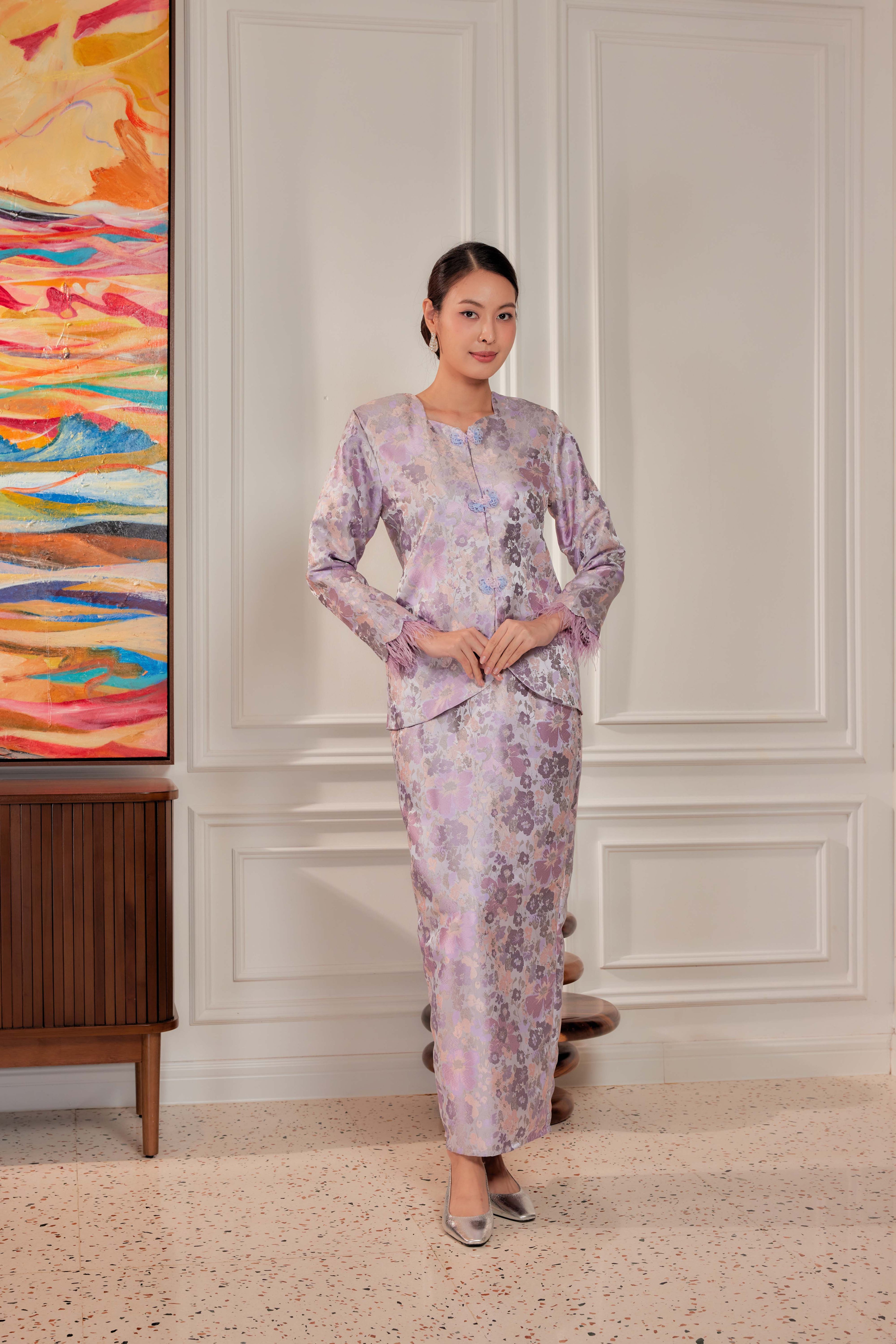 Regal Lilac -  Purnama Embellished Kebaya with Feathered Sleeves (Fully Lined)