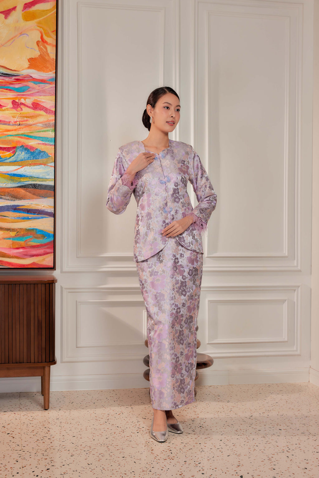 Regal Lilac -  Purnama Embellished Kebaya with Feathered Sleeves (Fully Lined)