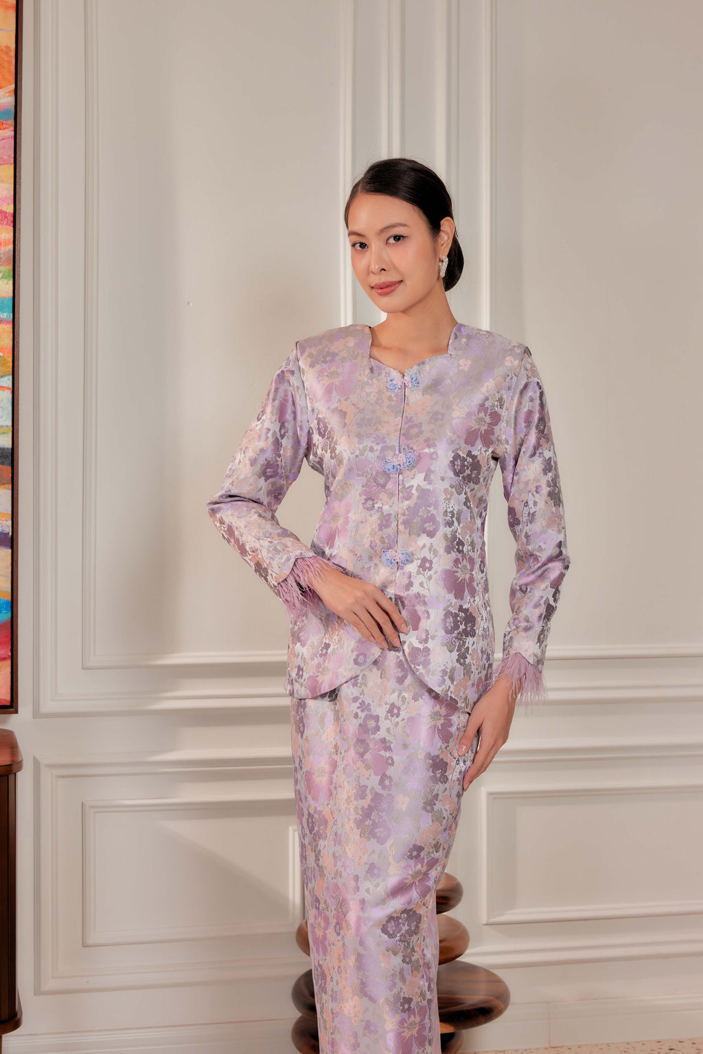 Regal Lilac -  Purnama Embellished Kebaya with Feathered Sleeves (Fully Lined)