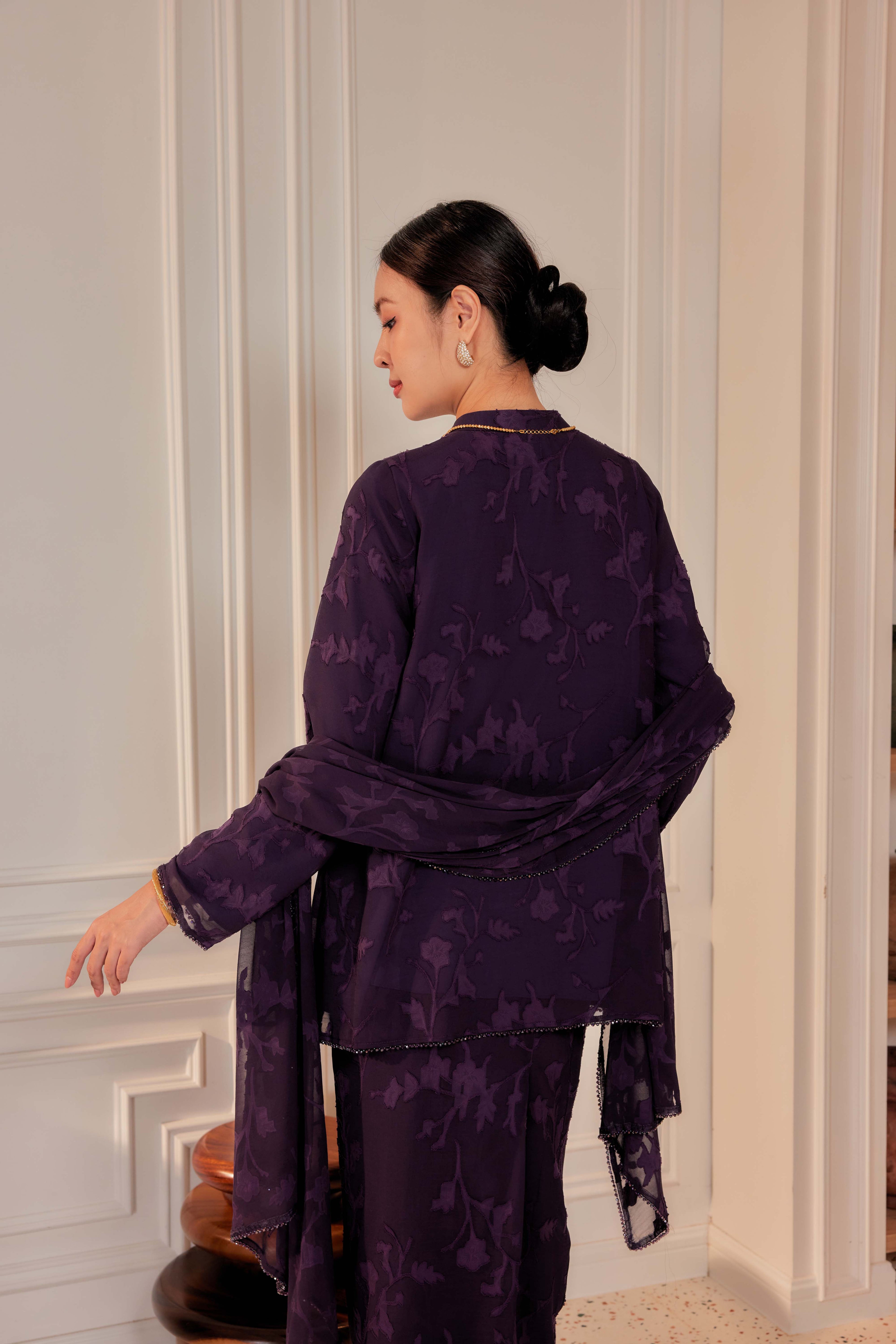 Indah Pelangi Kebarung in Ungu Telang – The Beaded Edition, Fully Lined