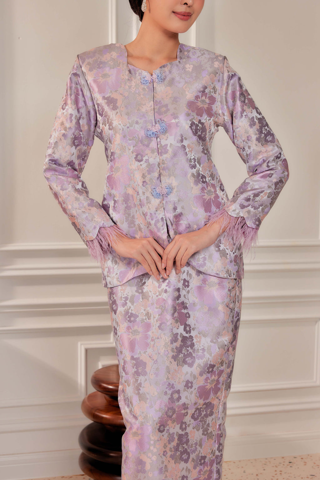 Regal Lilac -  Purnama Embellished Kebaya with Feathered Sleeves (Fully Lined)