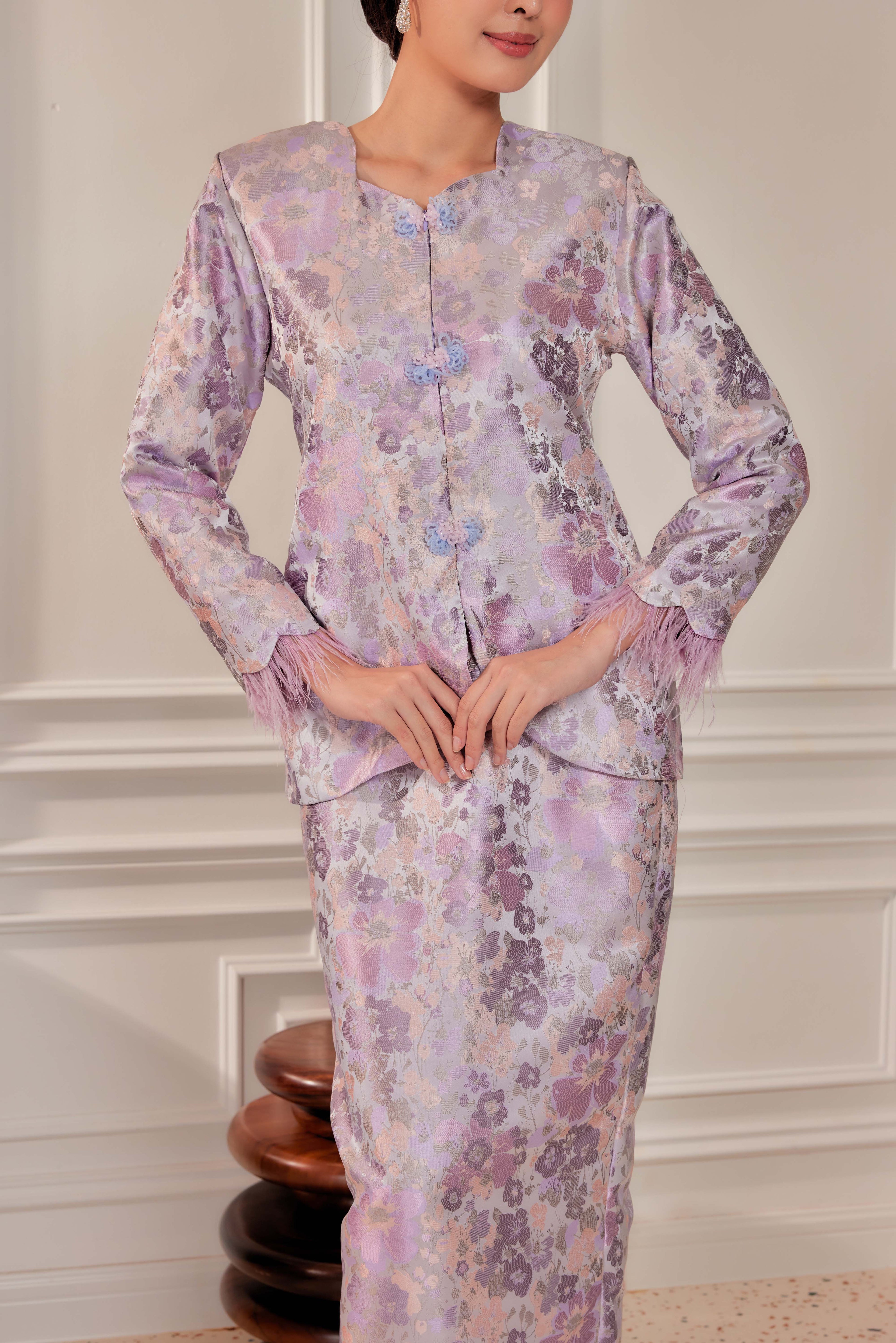 Regal Lilac -  Purnama Embellished Kebaya with Feathered Sleeves (Fully Lined)