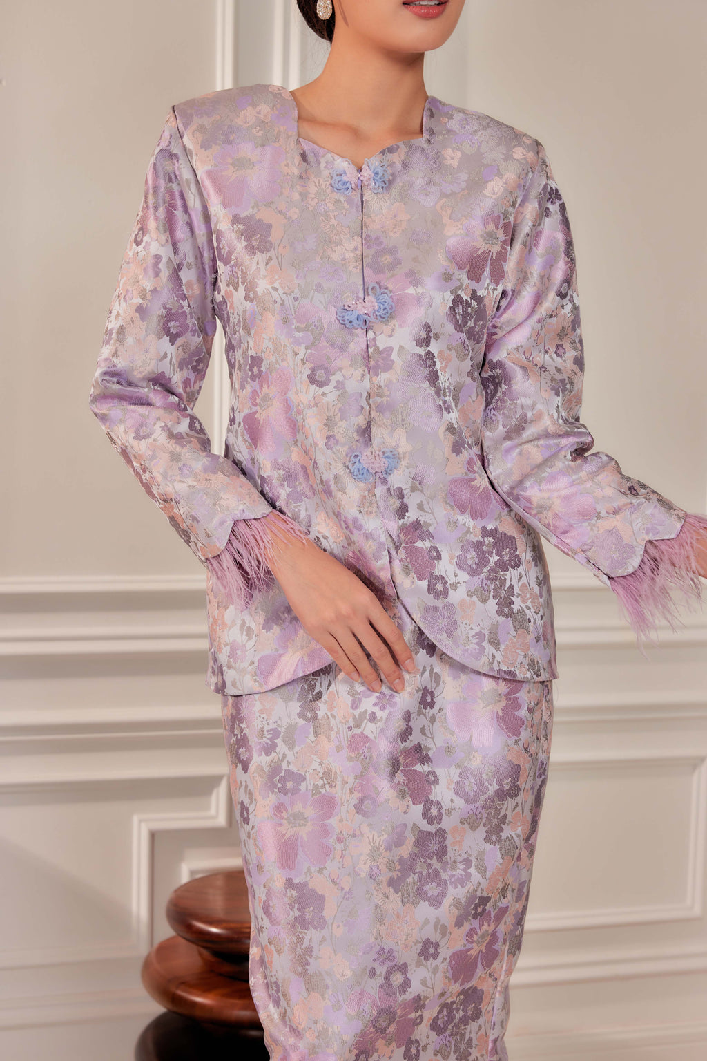 Regal Lilac -  Purnama Embellished Kebaya with Feathered Sleeves (Fully Lined)