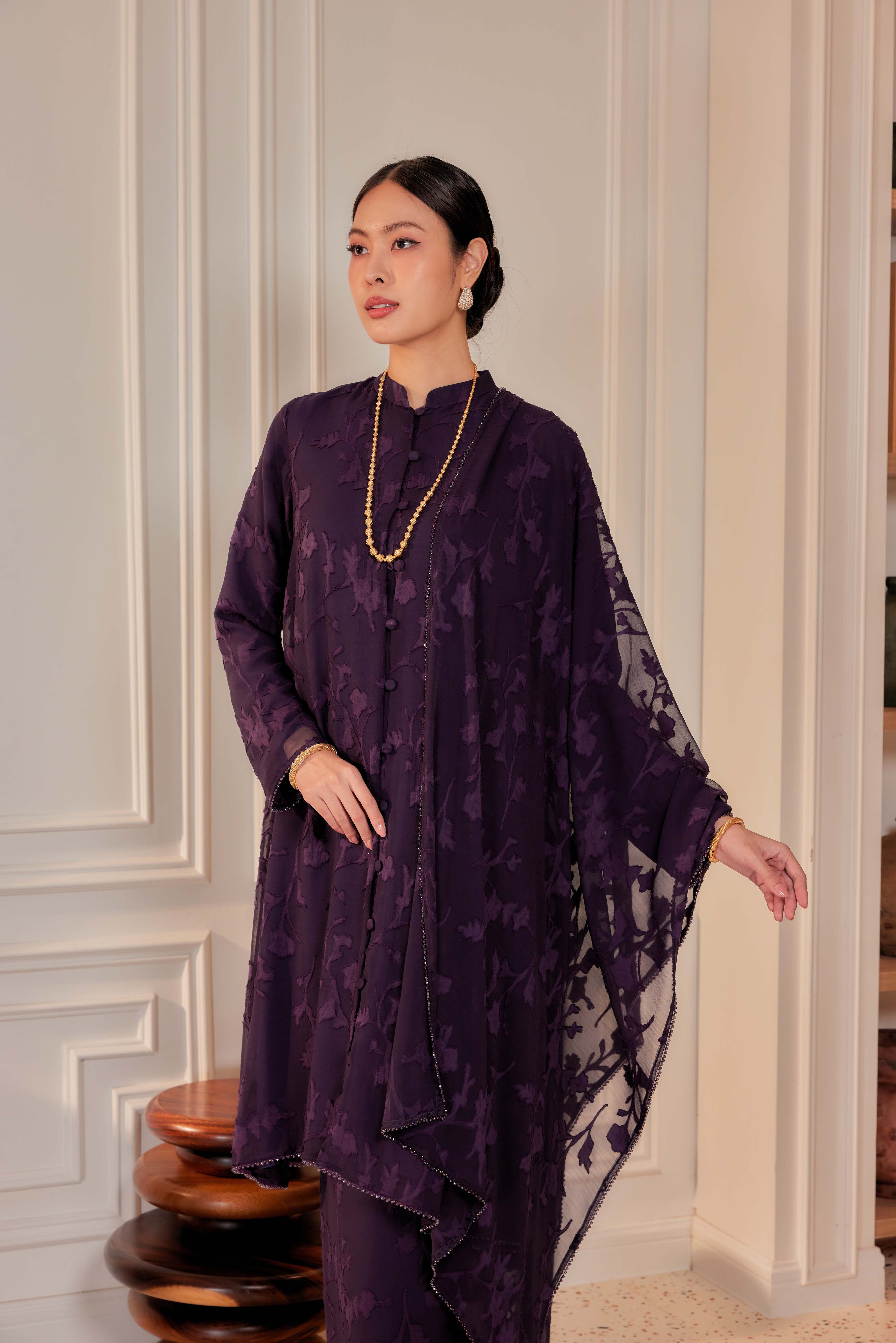 Indah Pelangi Kebarung in Ungu Telang – The Beaded Edition, Fully Lined