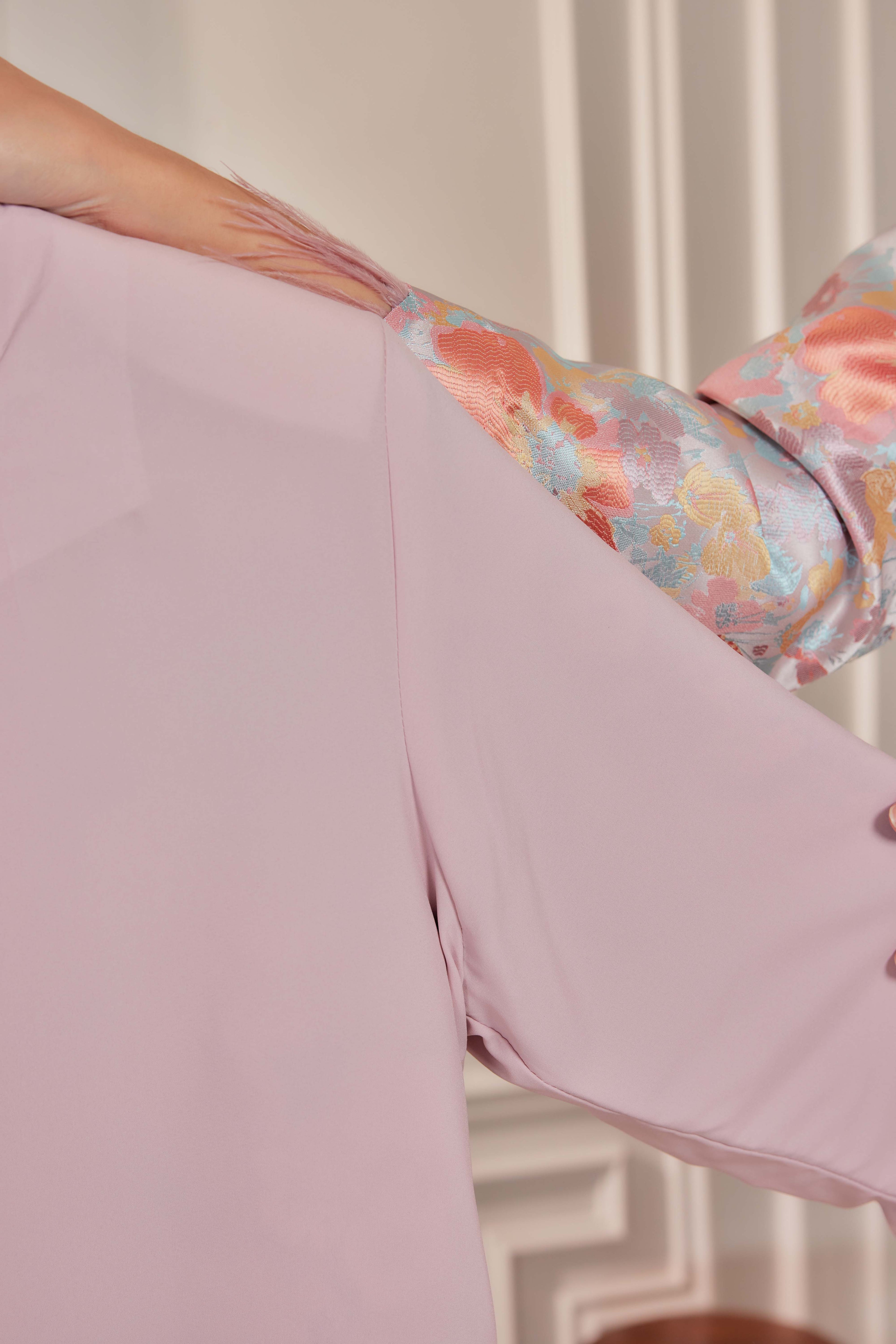 Silken Amber - Purnama Embellished Kebaya with Feathered Sleeves (Fully Lined)