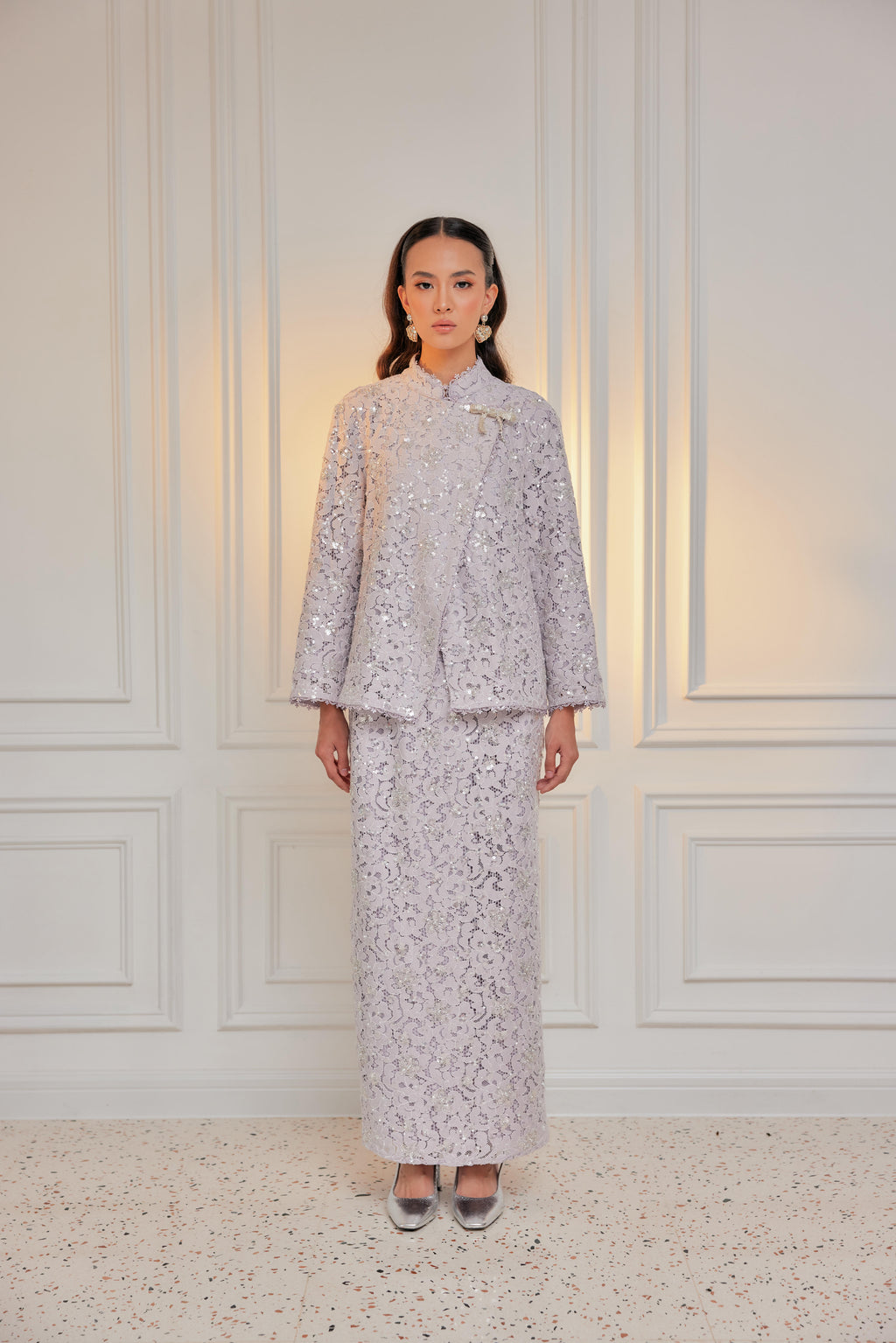 Silver Lilac - Janggan Beaded Lace Kebaya (Fully Lined)