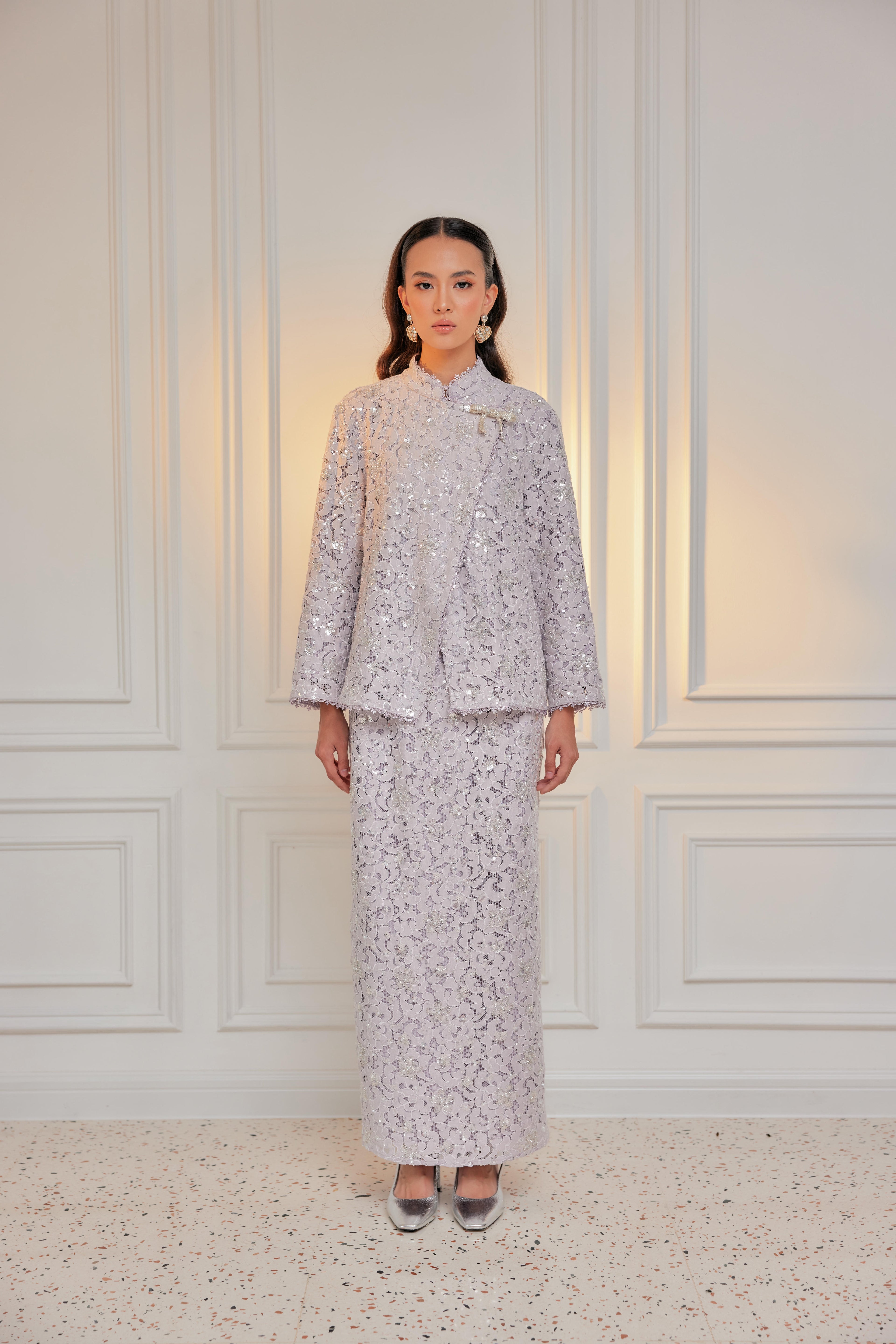 Silver Lilac - Janggan Beaded Lace Kebaya (Fully Lined)