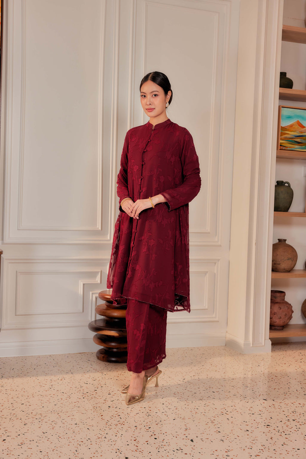 Indah Pelangi Kebarung in Burgundy Cherry – The Beaded Edition, Fully Lined