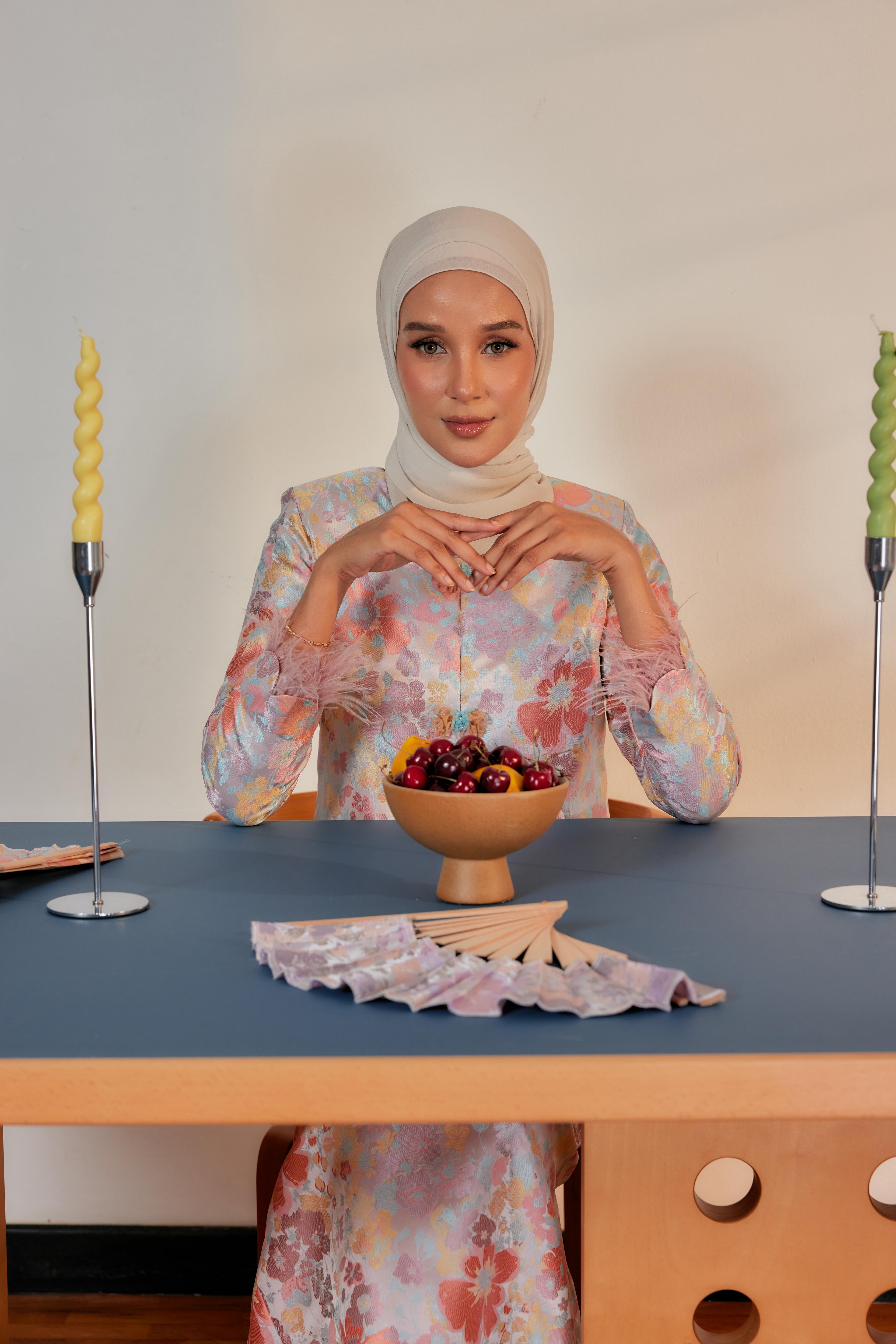 Silken Amber - Purnama Embellished Kebaya with Feathered Sleeves (Fully Lined)