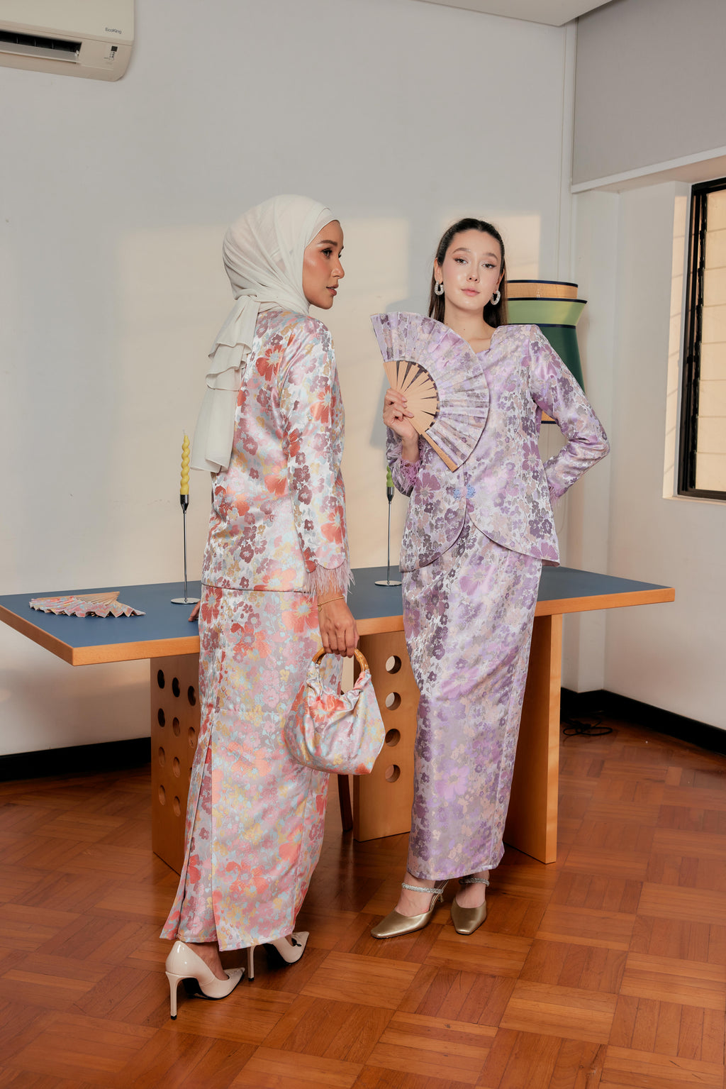 Silken Amber - Purnama Embellished Kebaya with Feathered Sleeves (Fully Lined)