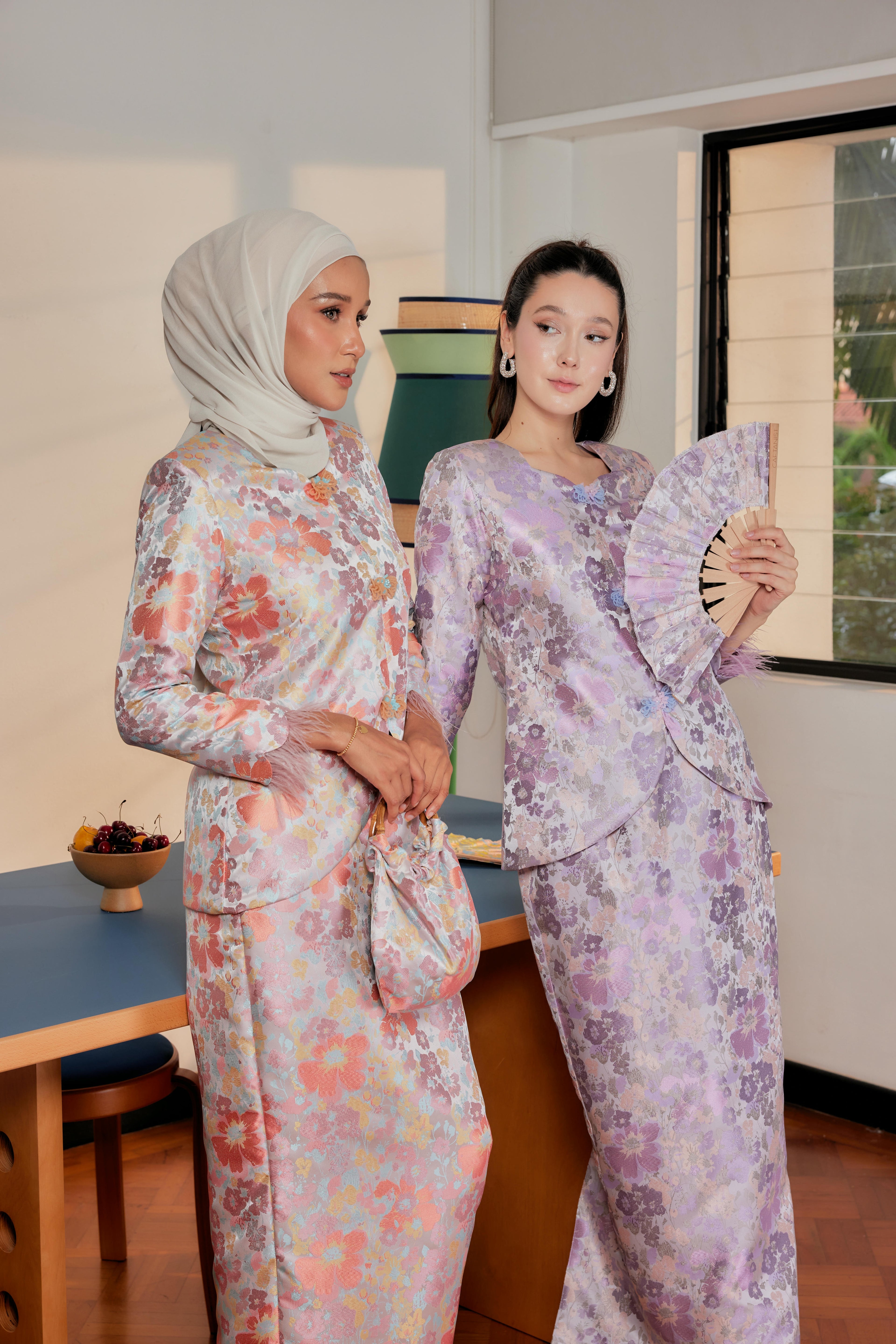 Regal Lilac -  Purnama Embellished Kebaya with Feathered Sleeves (Fully Lined)