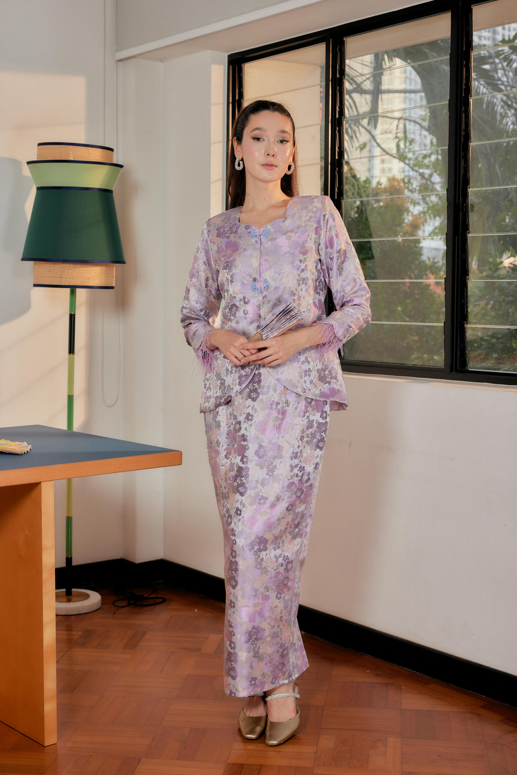 Regal Lilac -  Purnama Embellished Kebaya with Feathered Sleeves (Fully Lined)