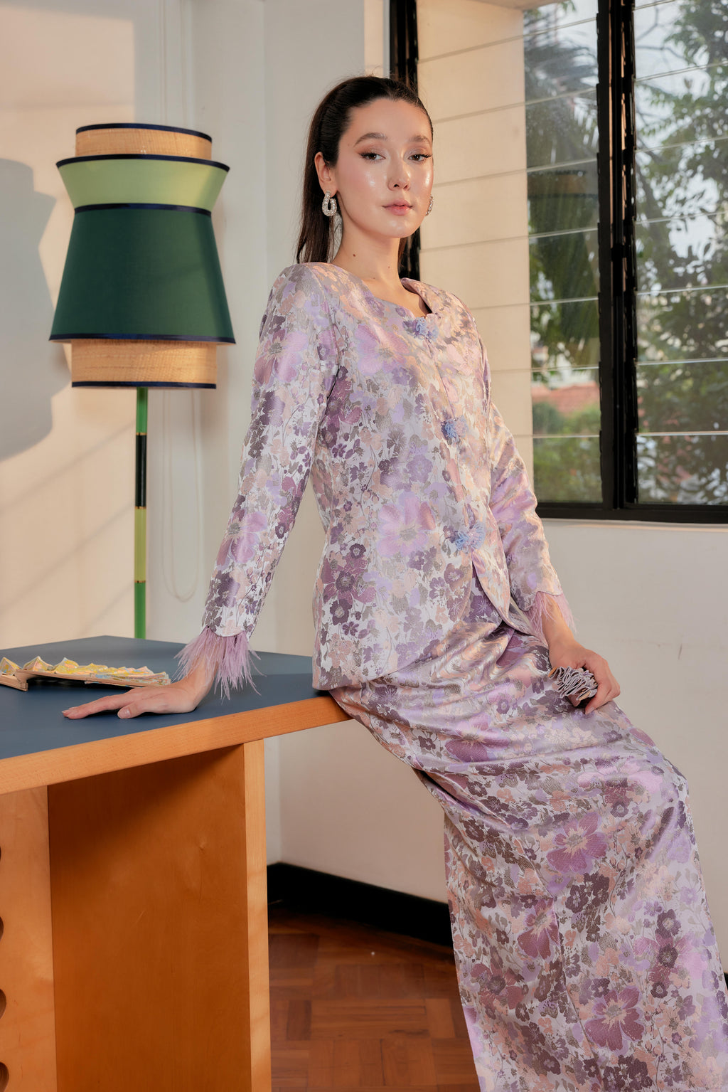 Regal Lilac -  Purnama Embellished Kebaya with Feathered Sleeves (Fully Lined)