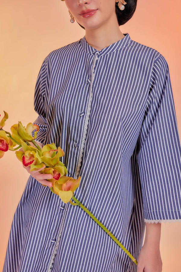Belau-Airis Cotton Striped Kebarung with Lace Trim Set