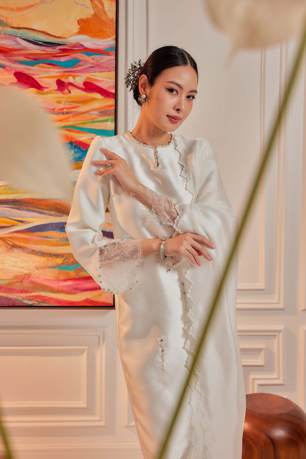 Bridal White - Ratu Embellished Kurung (Fully Lined)