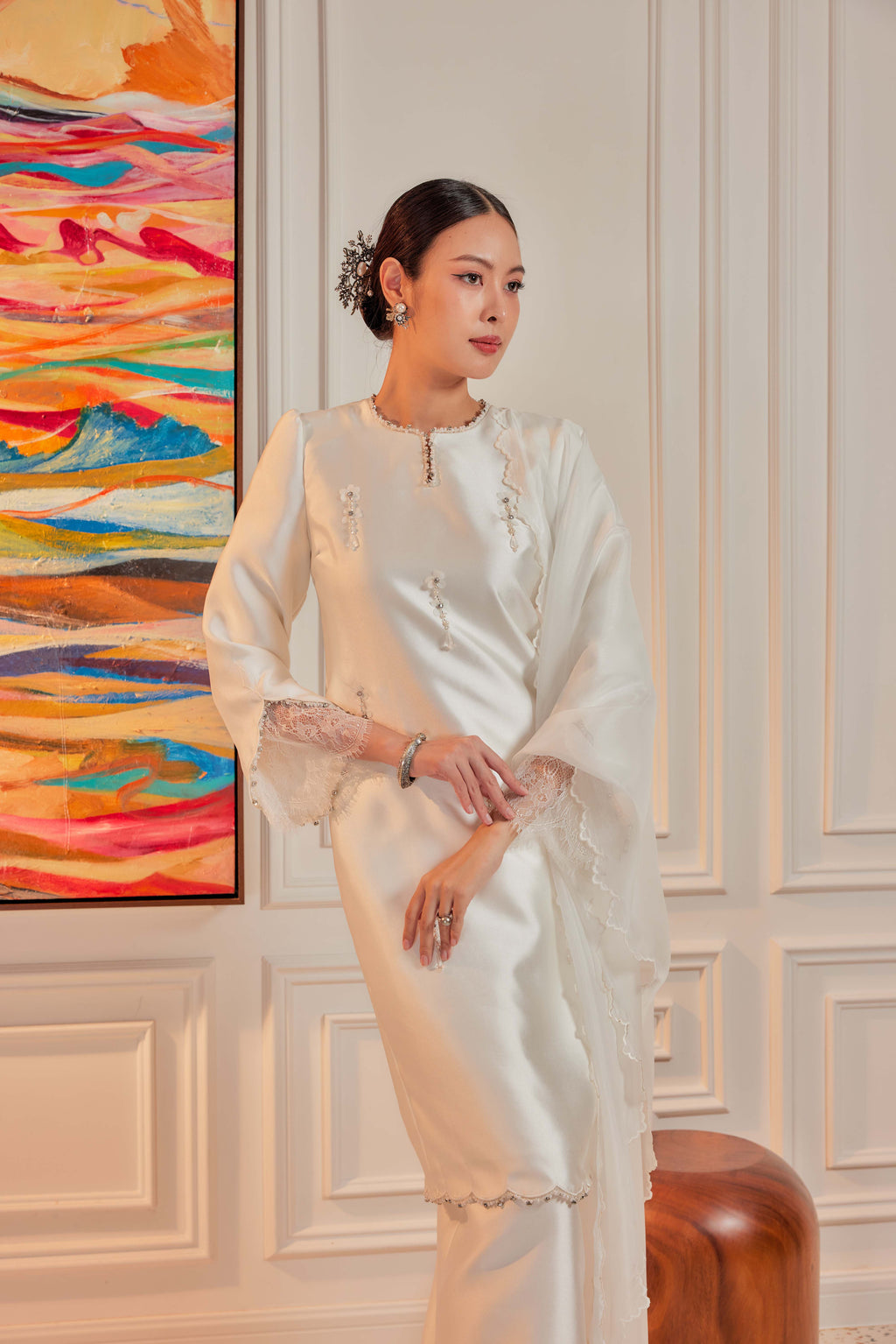 Bridal White - Ratu Embellished Kurung (Fully Lined)