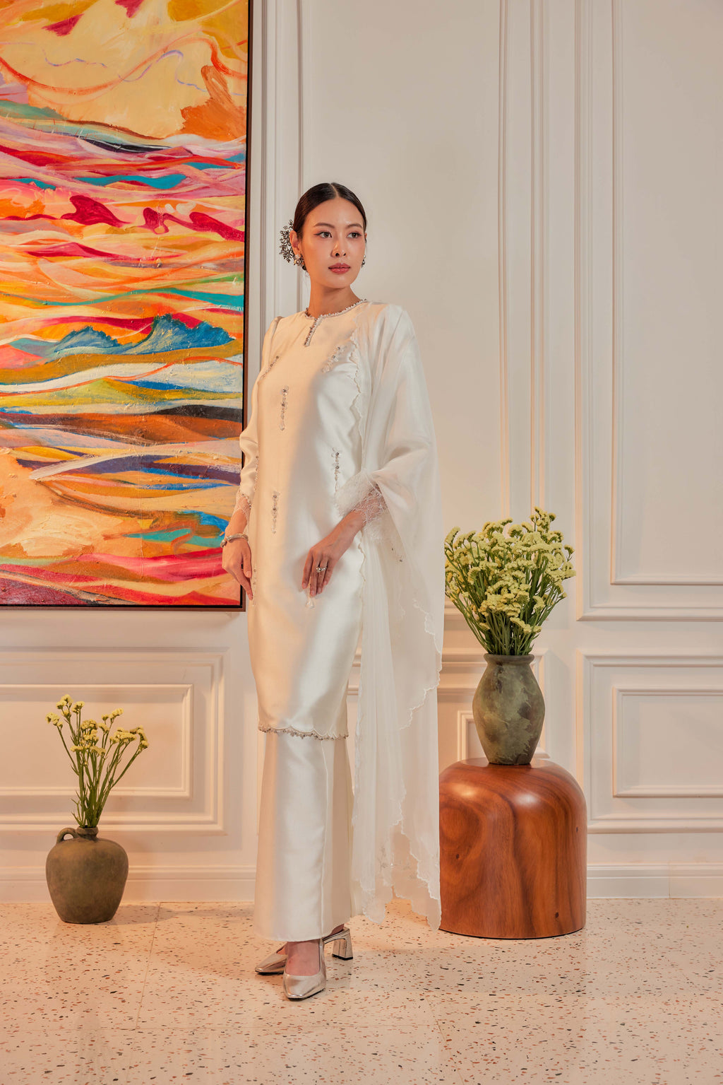 Bridal White - Ratu Embellished Kurung (Fully Lined)