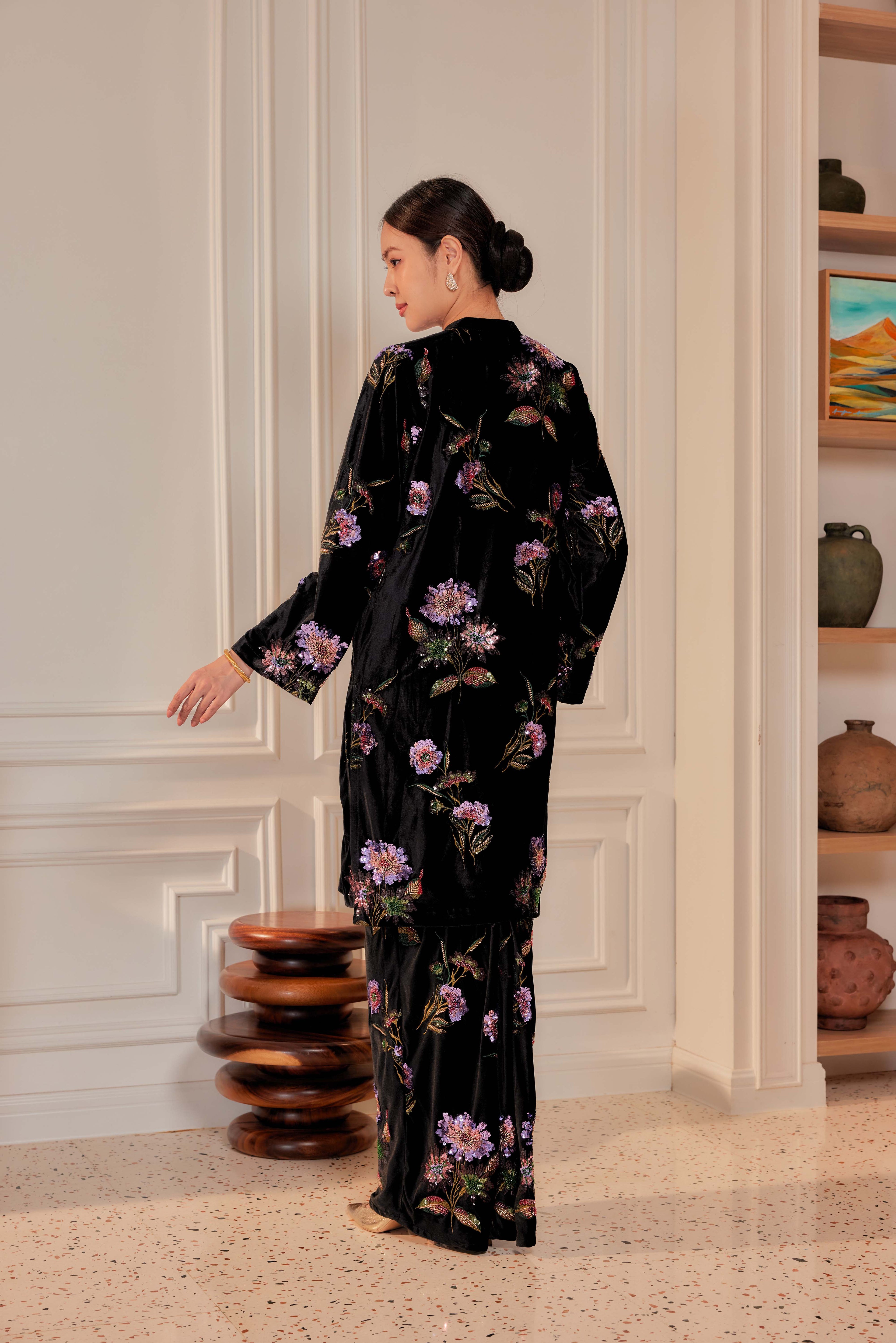 Nelissa Velvet Embellished Kurung (Fully Lined)