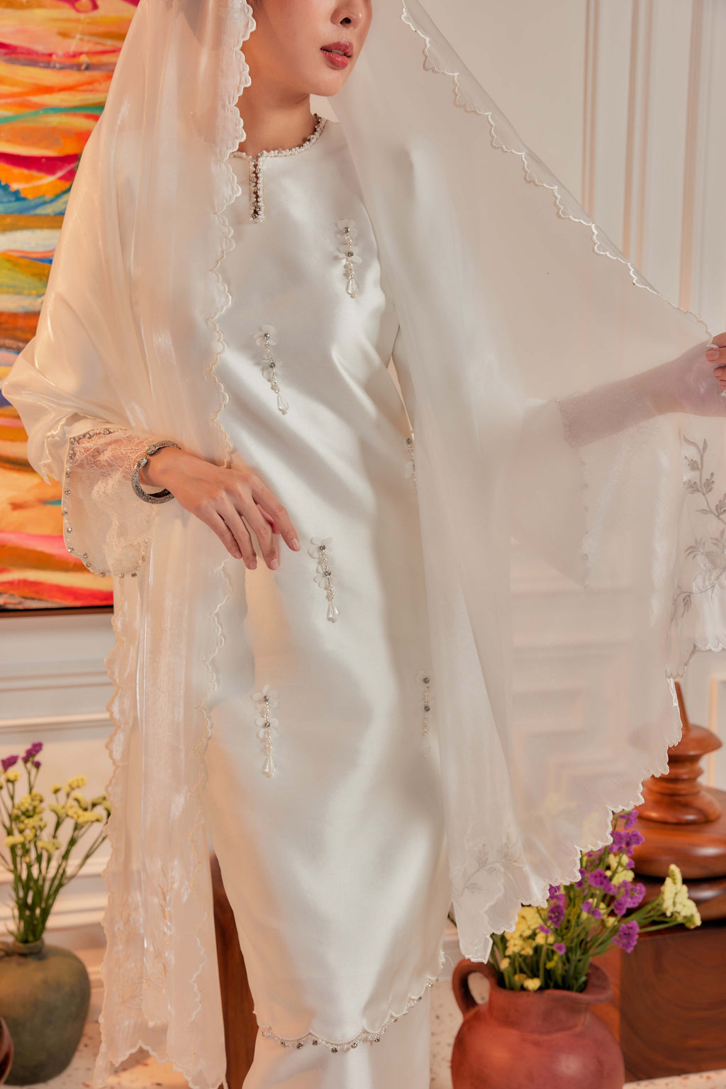 Bridal White - Ratu Embellished Kurung (Fully Lined)
