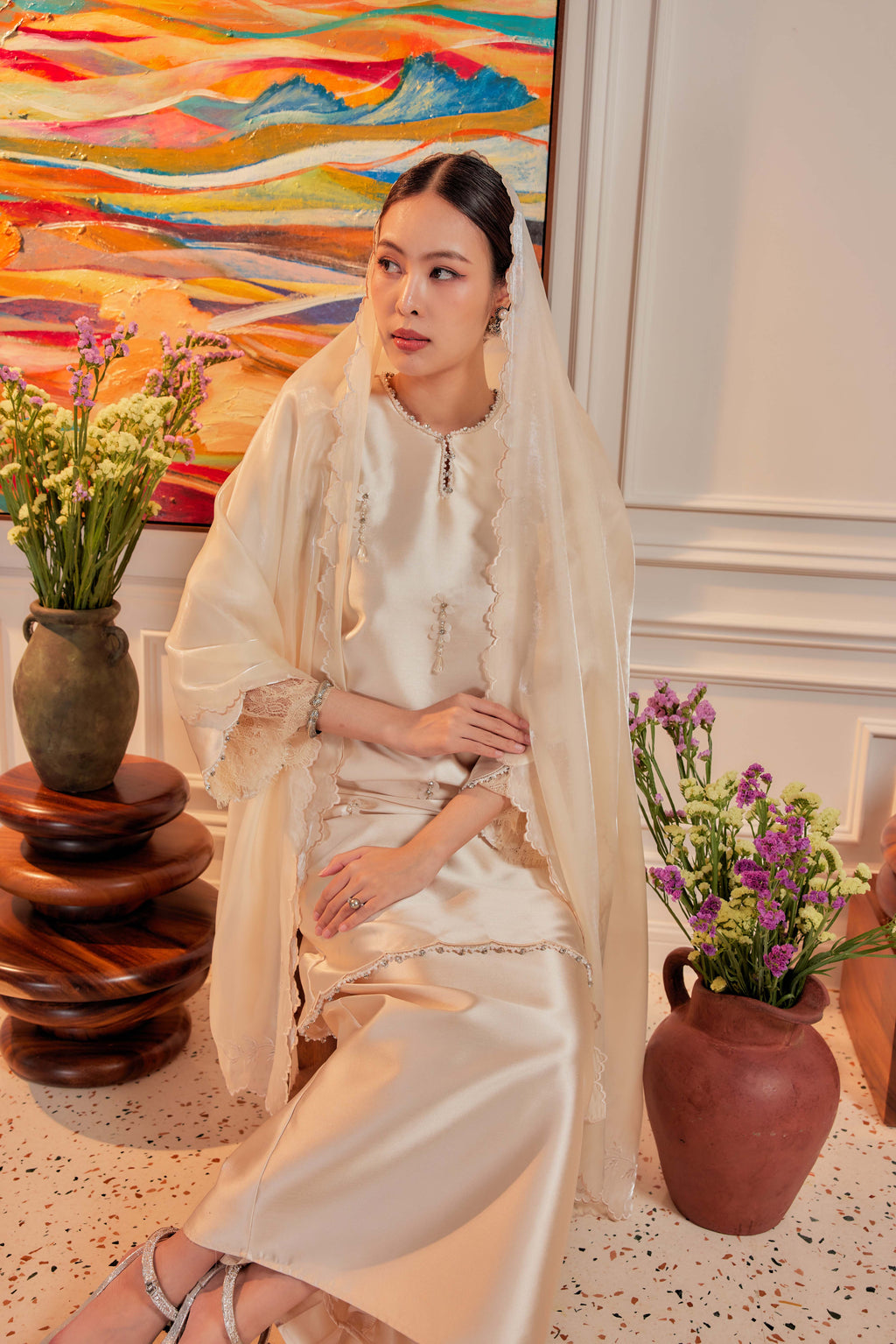 Buttercream - Ratu Embellished Kurung (Fully Lined)