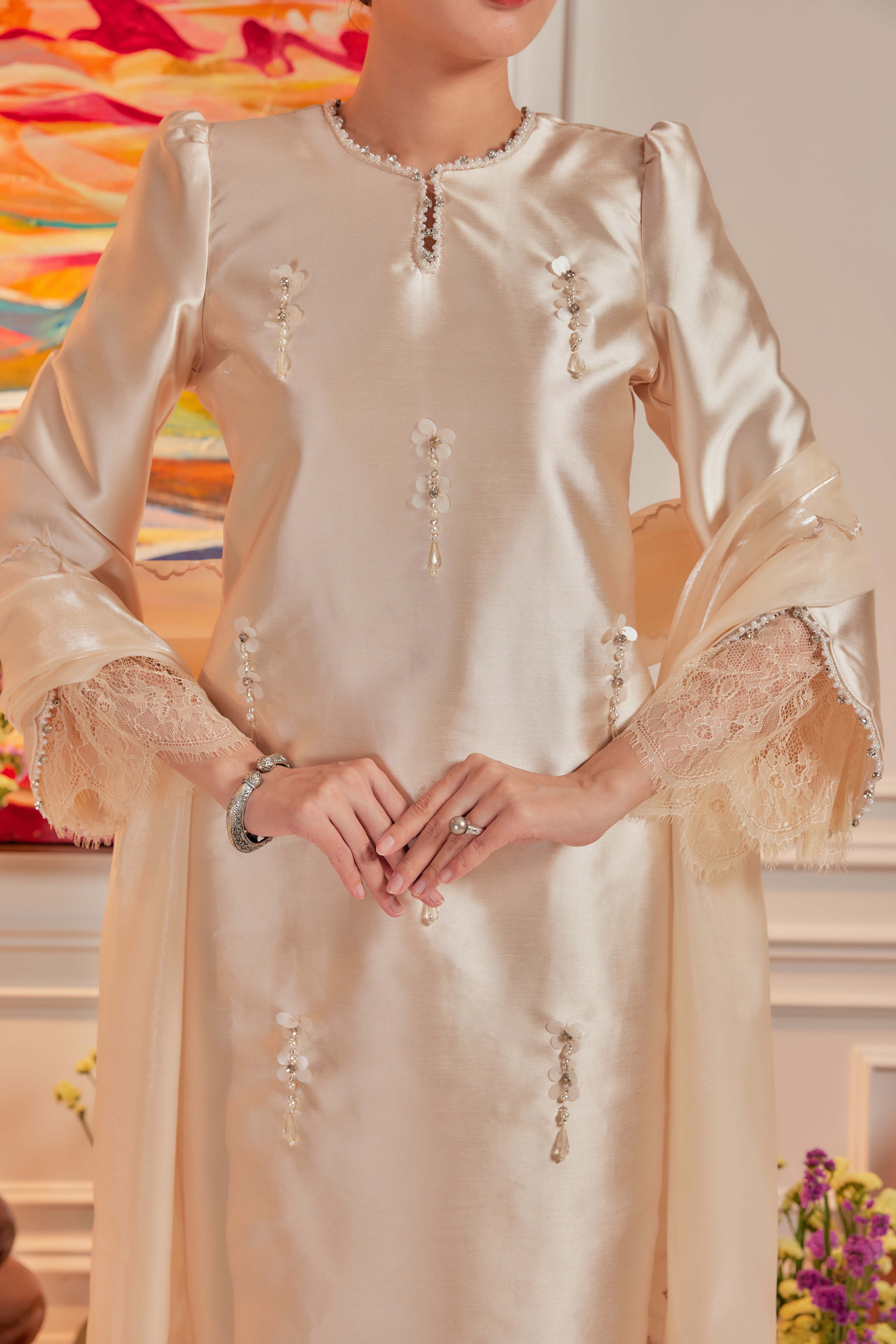 Buttercream - Ratu Embellished Kurung (Fully Lined)