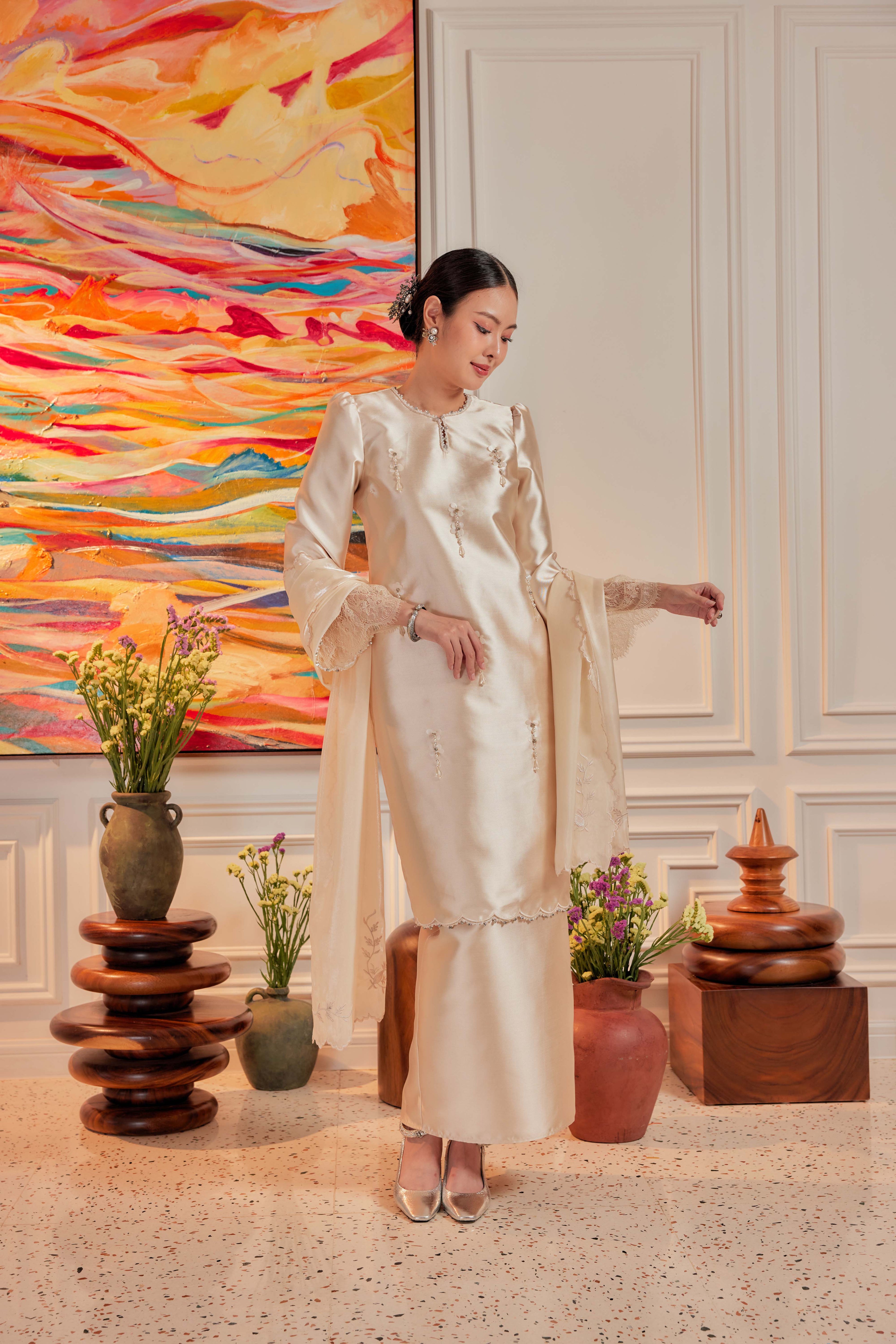 Buttercream - Ratu Embellished Kurung (Fully Lined)