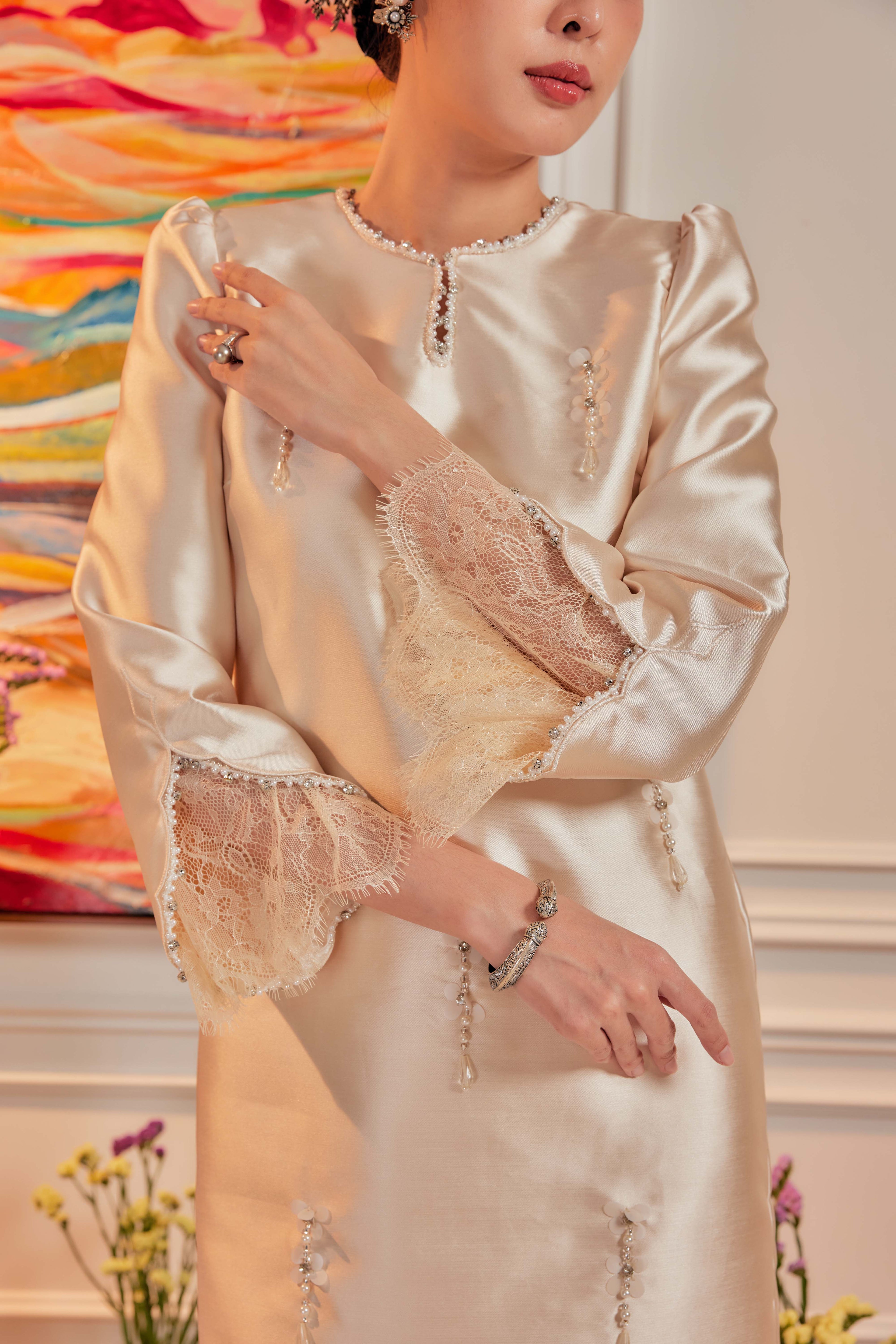 Buttercream - Ratu Embellished Kurung (Fully Lined)