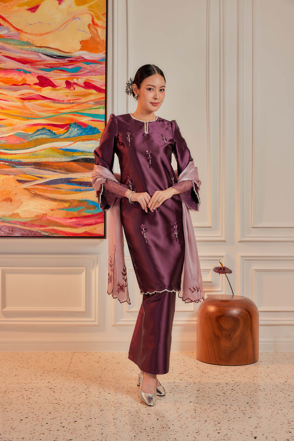 Vintage Plum - Ratu Embellished Kurung (Fully Lined)