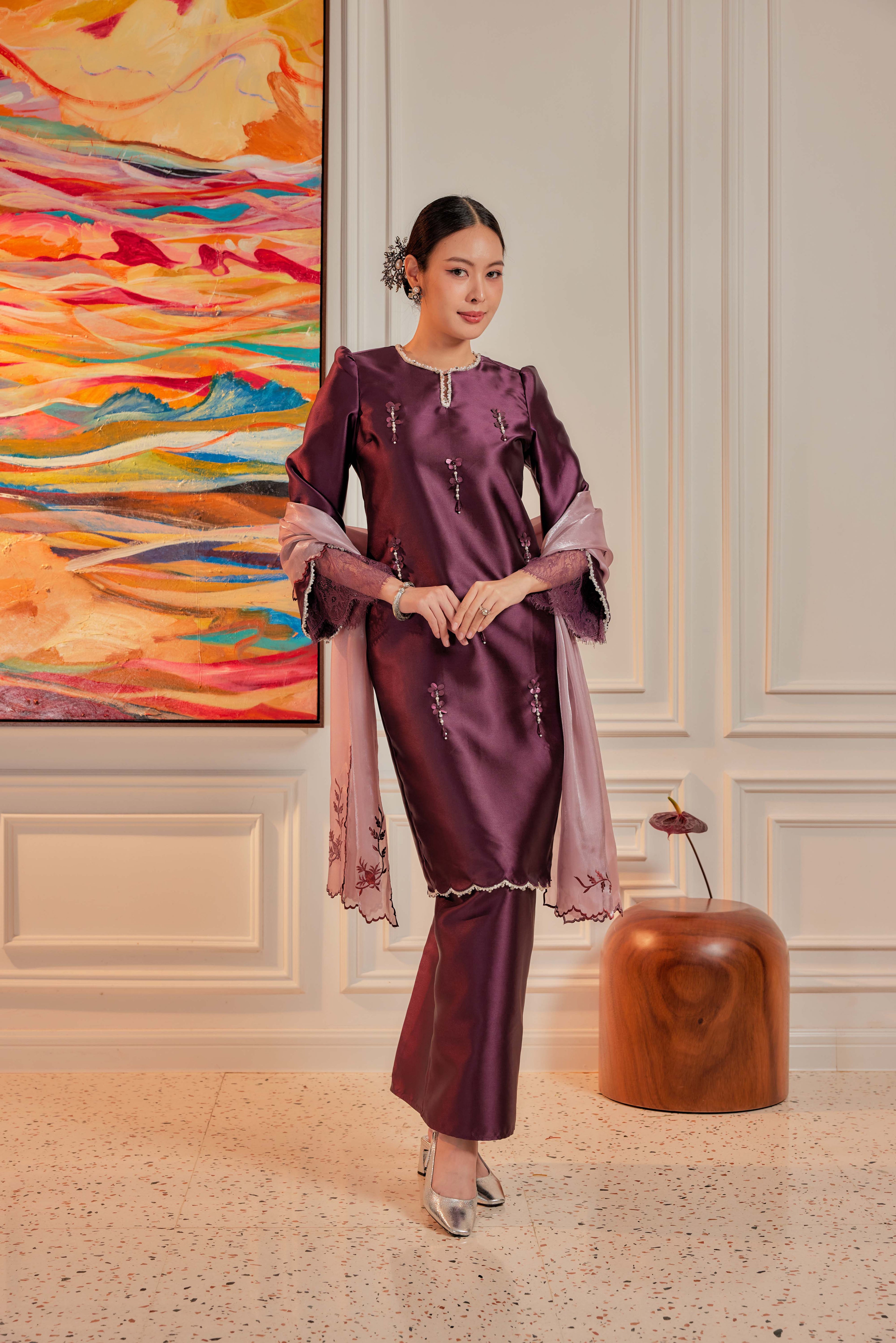 Vintage Plum - Ratu Embellished Kurung (Fully Lined)