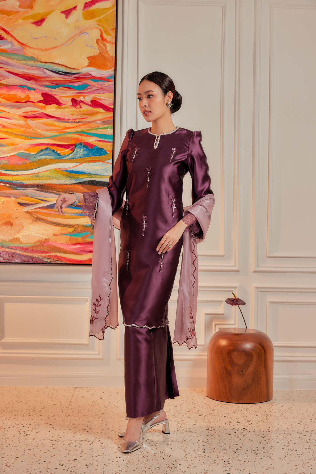 Vintage Plum - Ratu Embellished Kurung (Fully Lined)