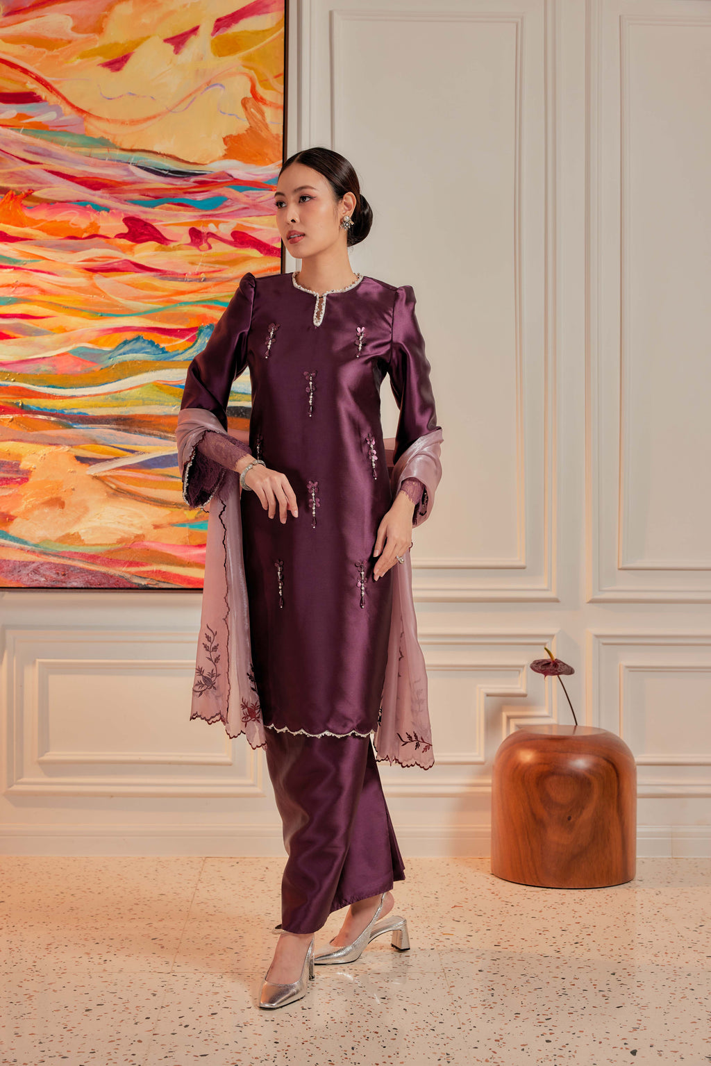 Vintage Plum - Ratu Embellished Kurung (Fully Lined)