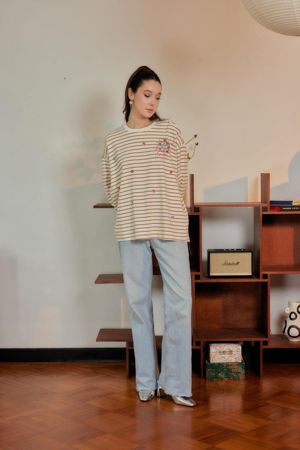 Marinière Striped Embroidered Cotton Tee - Crème Brûlée