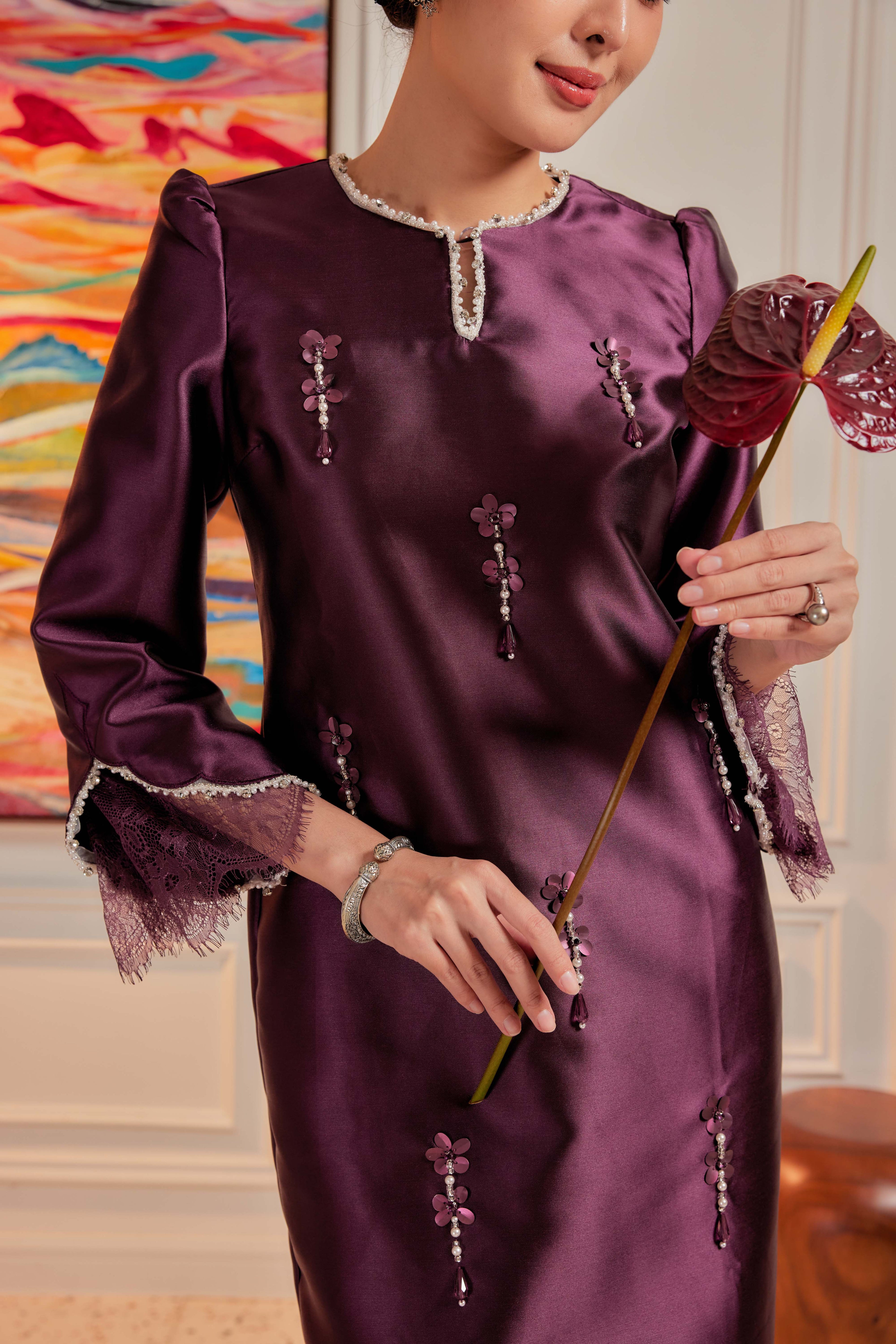Vintage Plum - Ratu Embellished Kurung (Fully Lined)