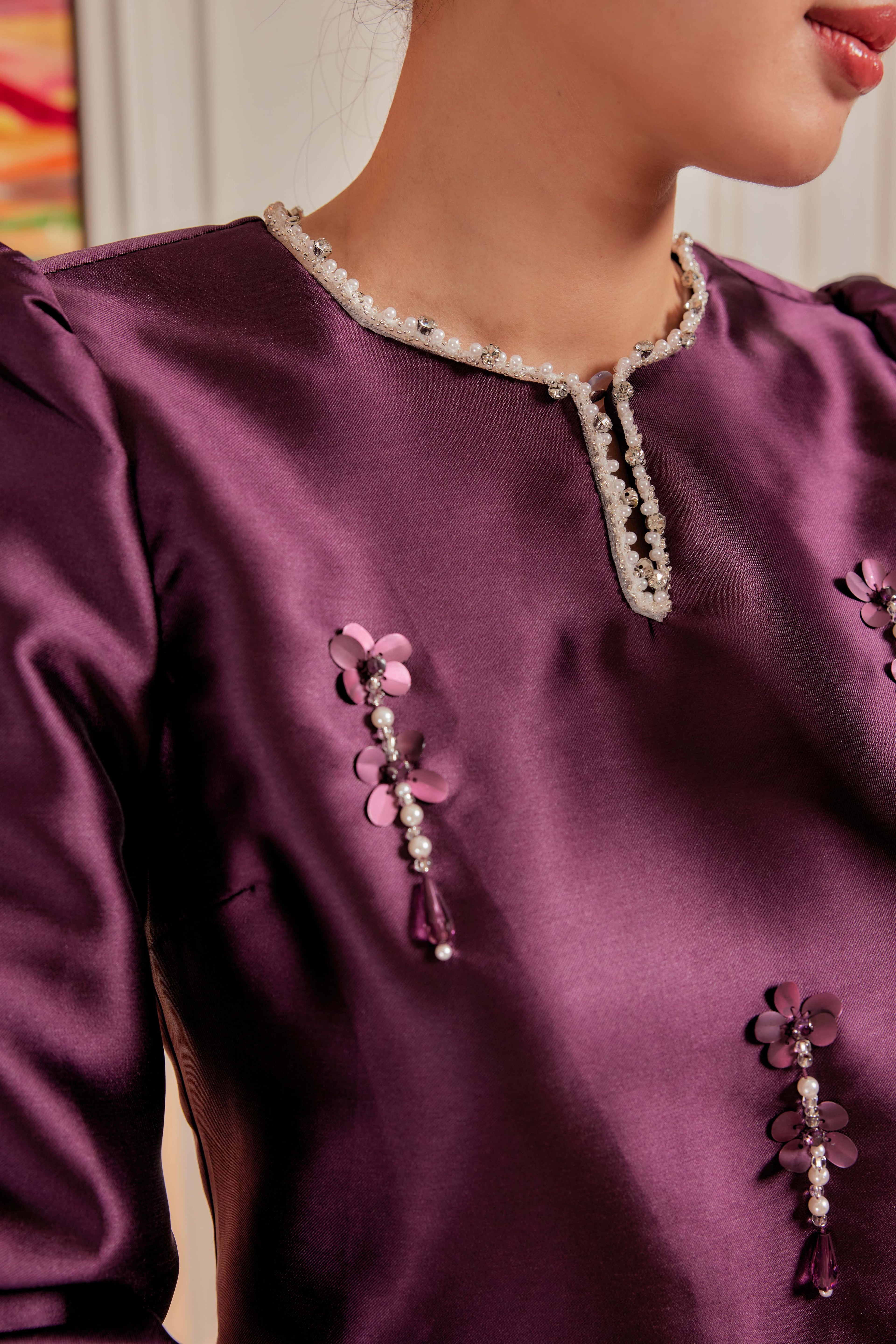 Vintage Plum - Ratu Embellished Kurung (Fully Lined)