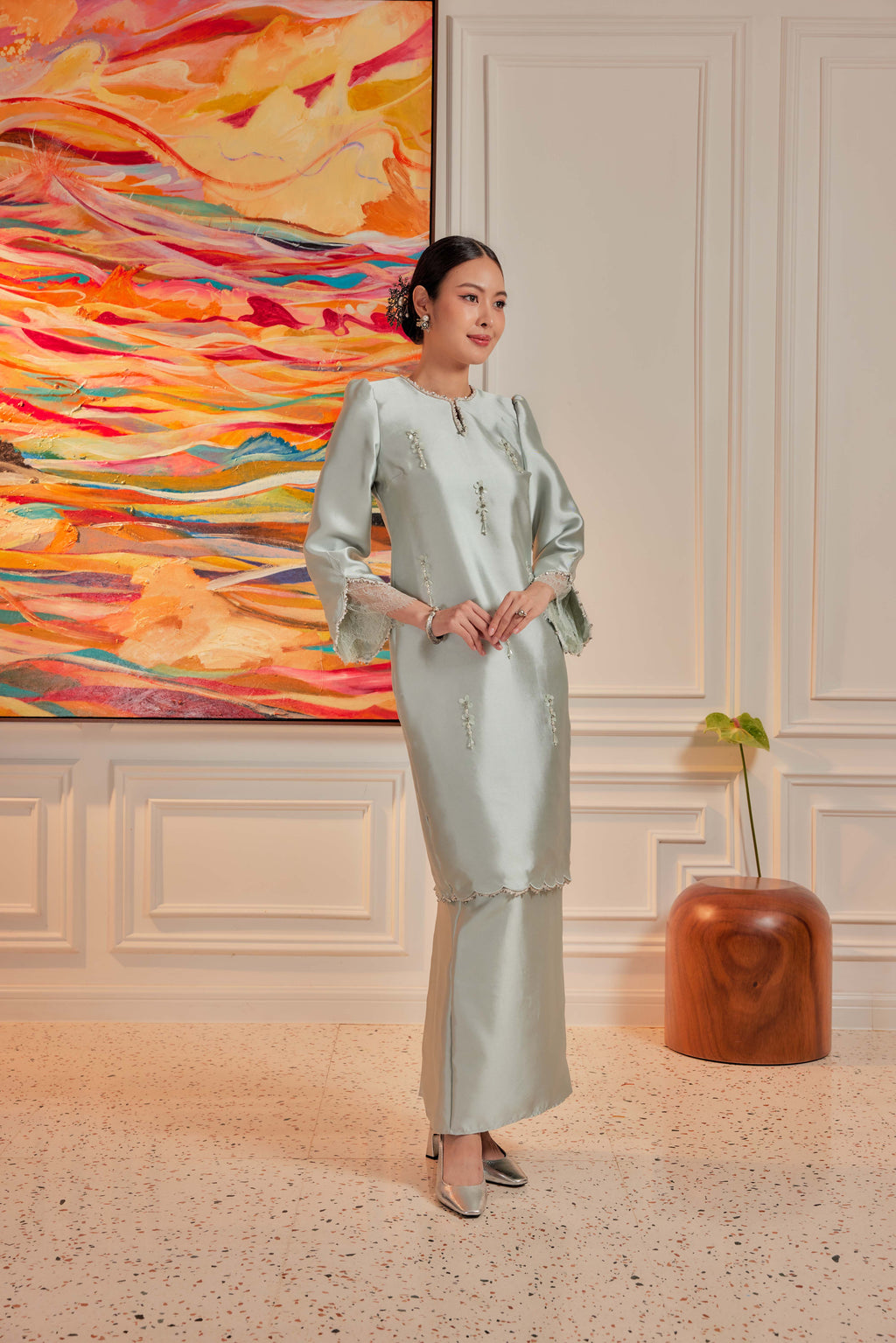 Milky Matcha - Ratu Embellished Kurung (Fully Lined)