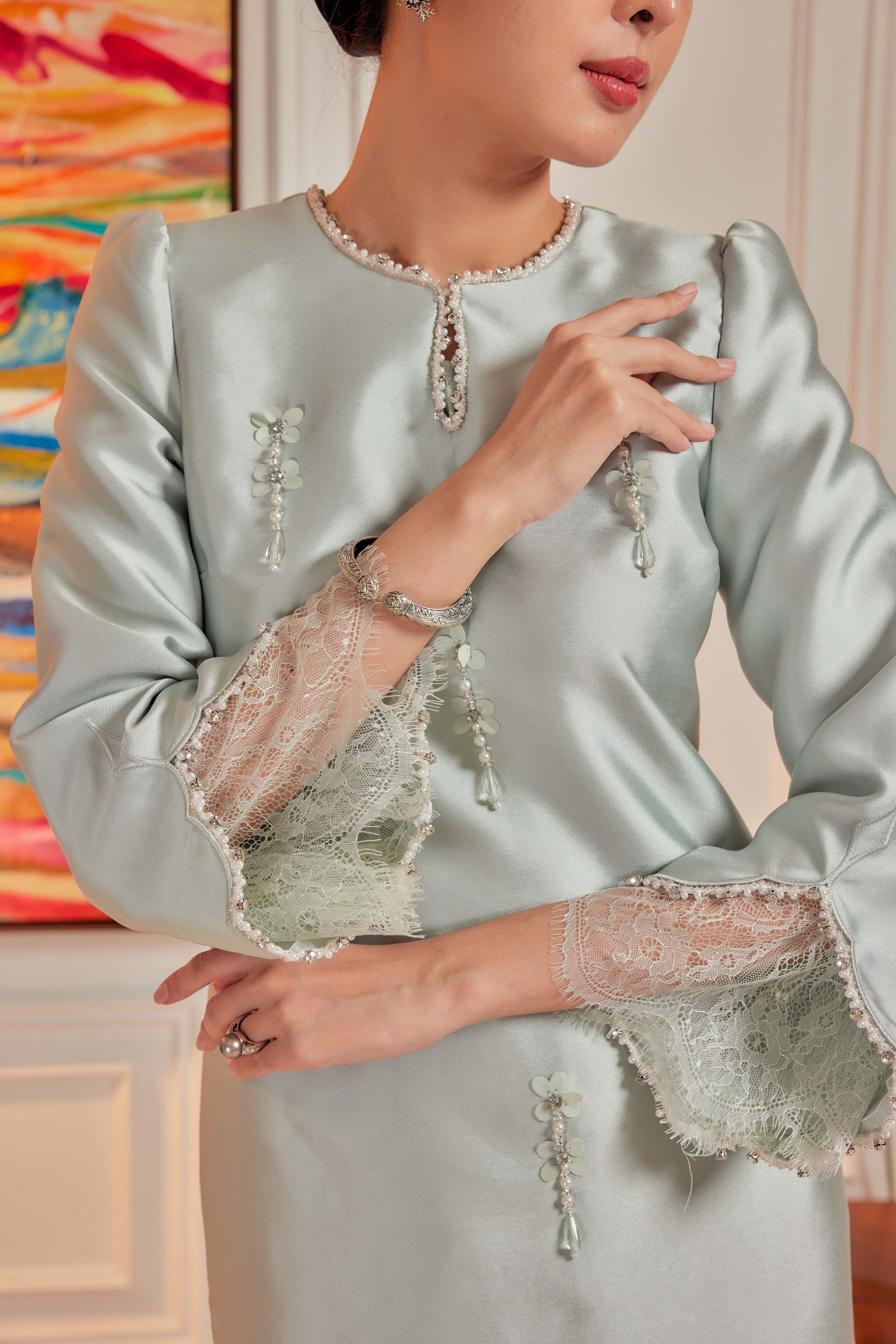 Milky Matcha - Ratu Embellished Kurung (Fully Lined)