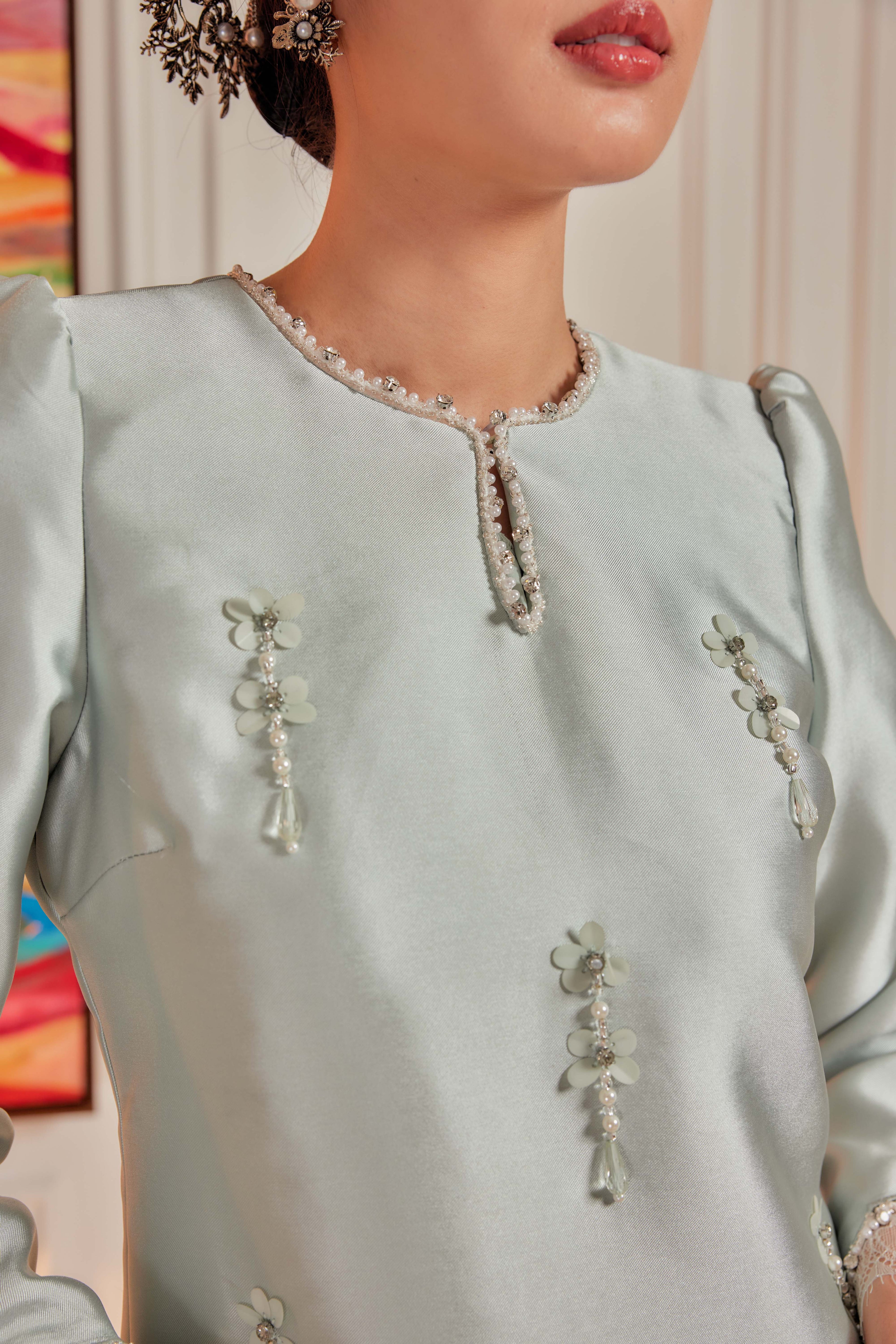 Milky Matcha - Ratu Embellished Kurung (Fully Lined)