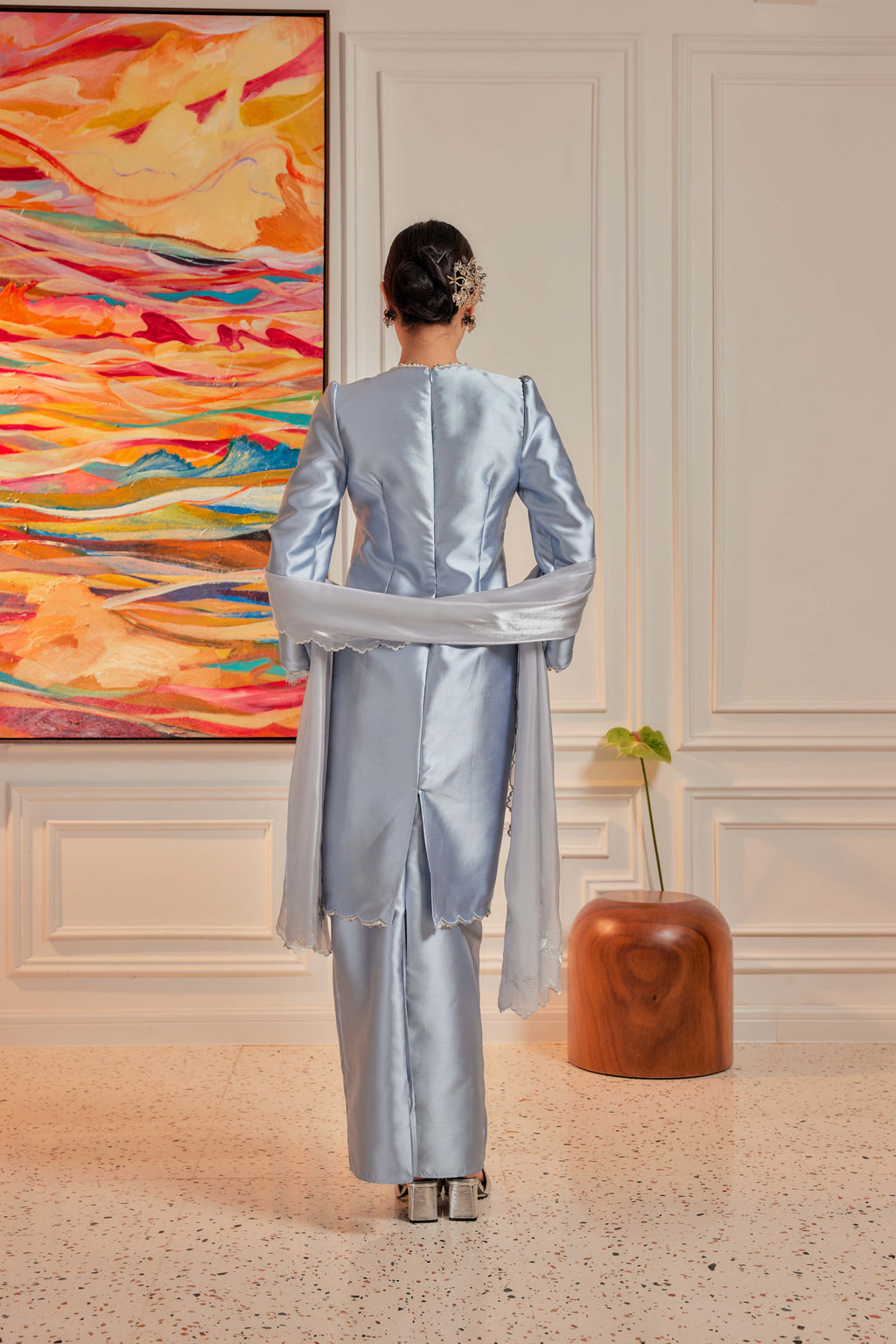 Ash Blue - Ratu Embellished Kurung (Fully Lined)