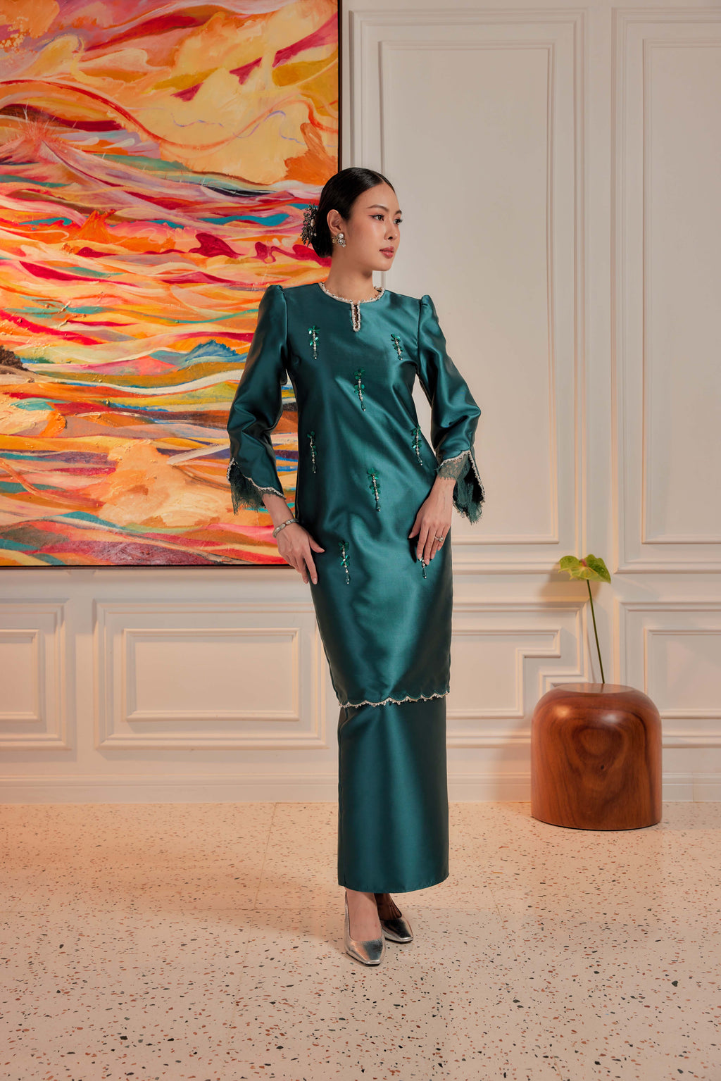 Emerald Teal - Ratu Embellished Kurung (Fully Lined)