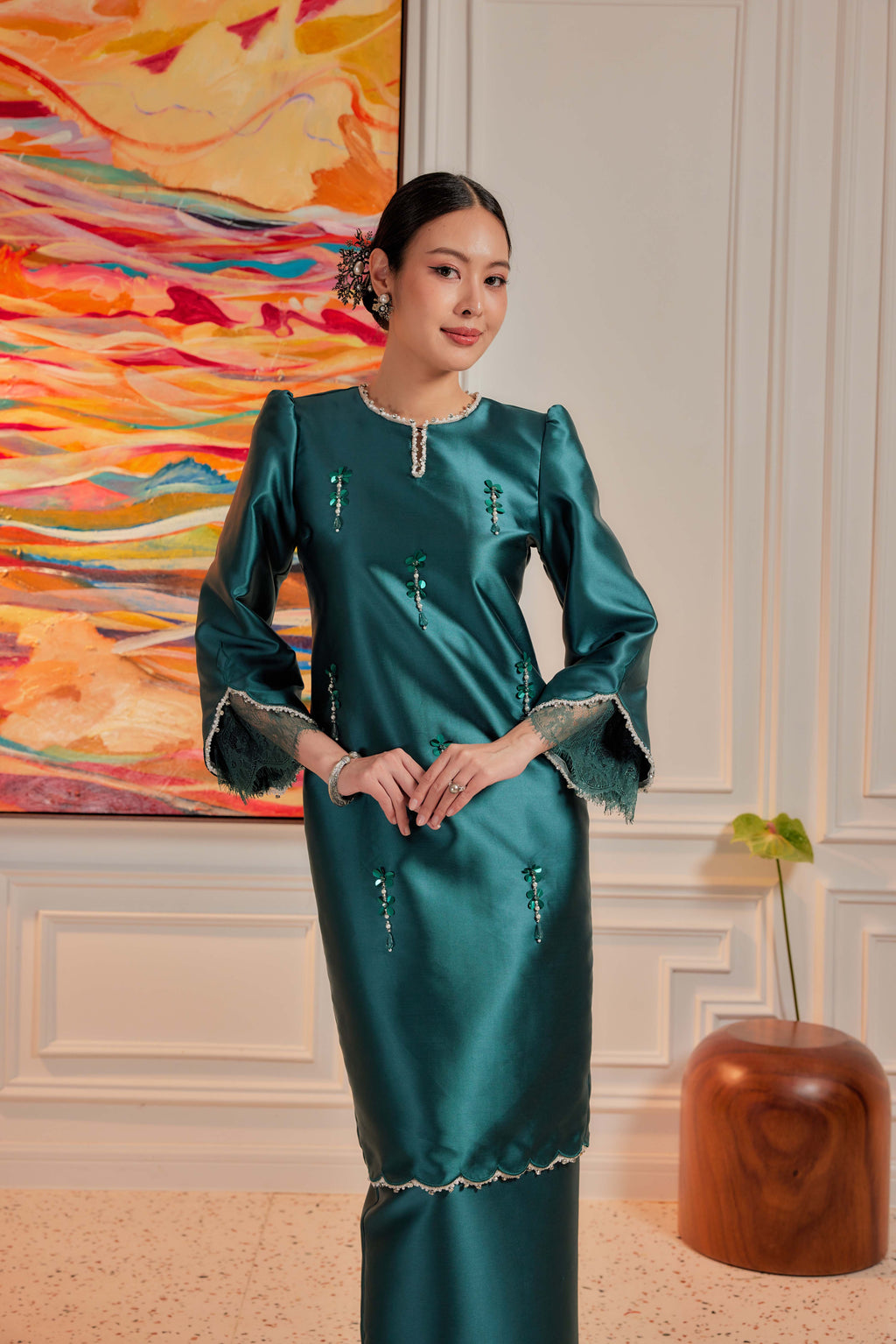 Emerald Teal - Ratu Embellished Kurung (Fully Lined)
