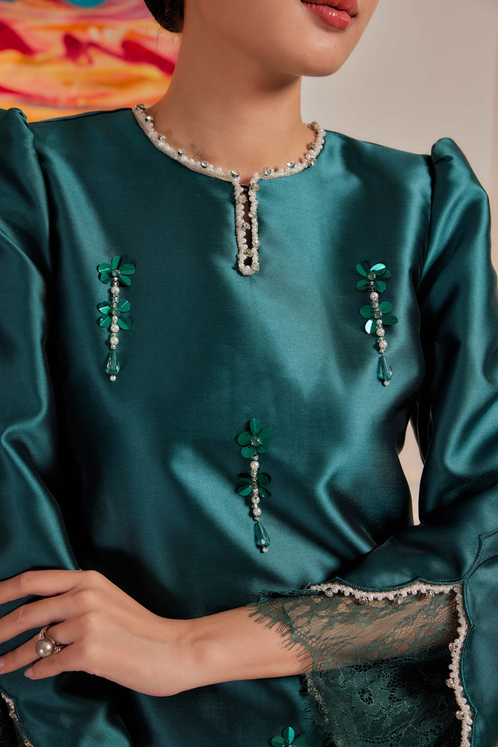 Emerald Teal - Ratu Embellished Kurung (Fully Lined)