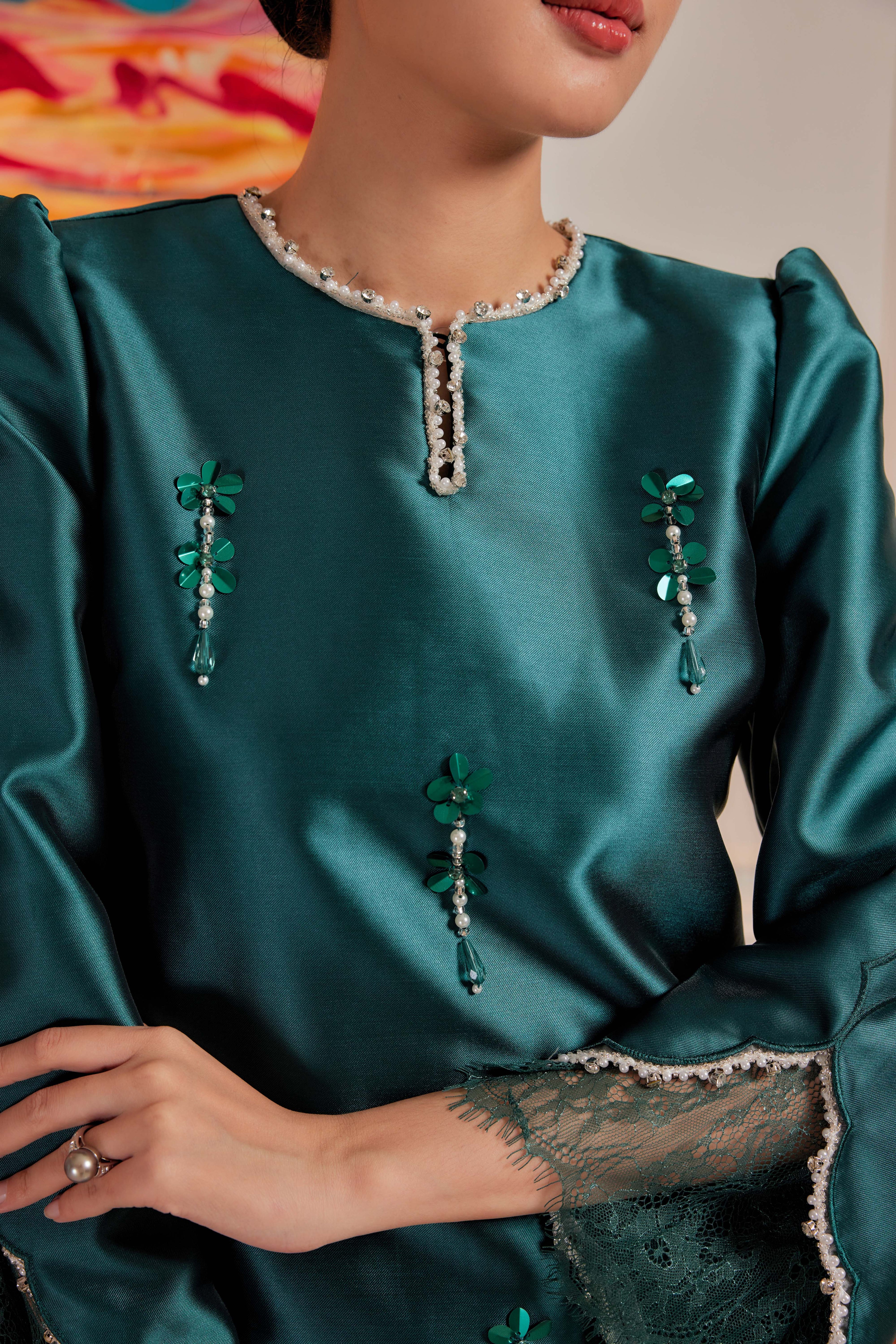 Emerald Teal - Ratu Embellished Kurung (Fully Lined)