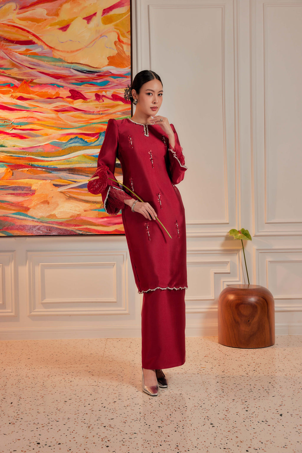 Blood Maroon - Ratu Embellished Kurung (Fully Lined)