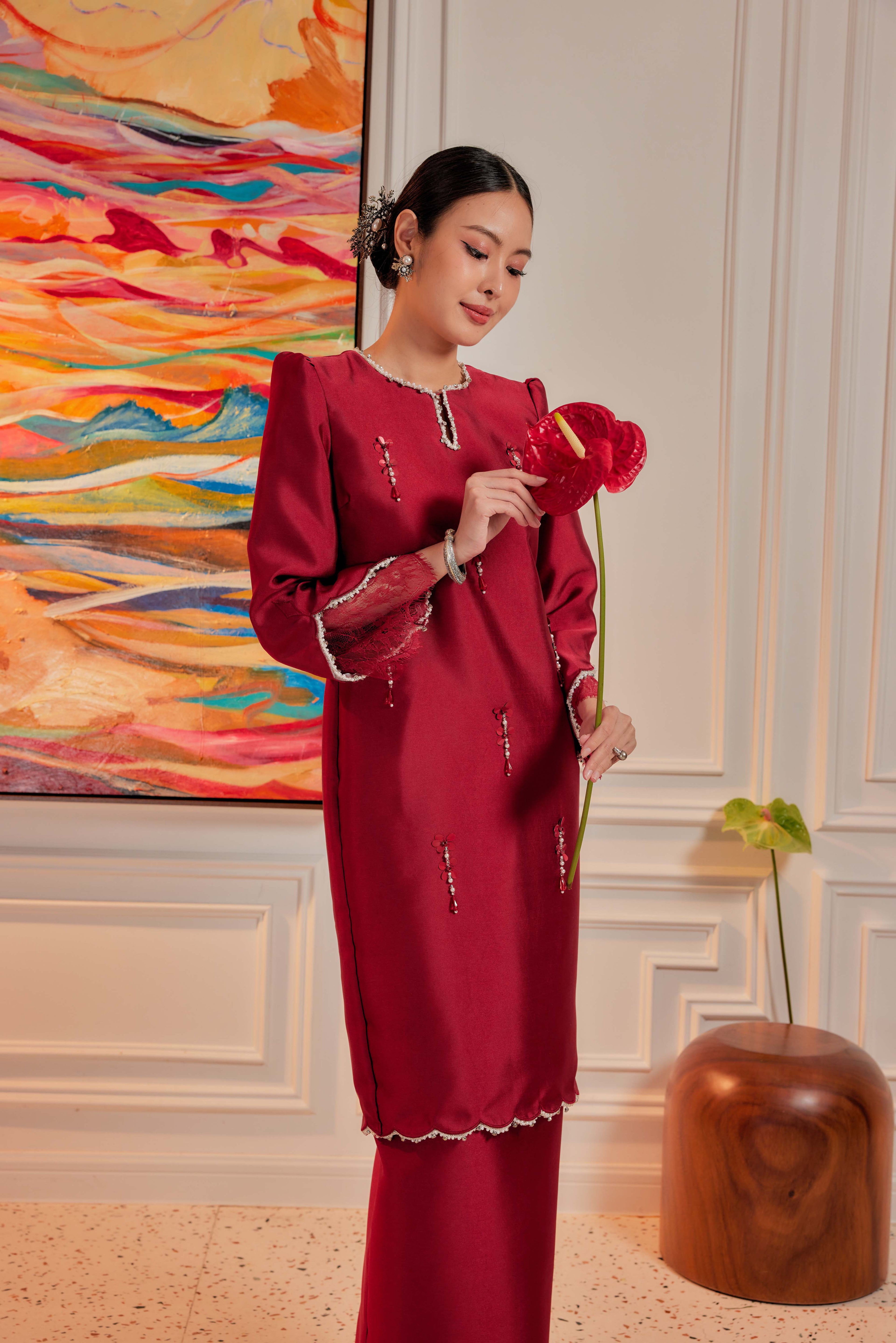 Blood Maroon - Ratu Embellished Kurung (Fully Lined)