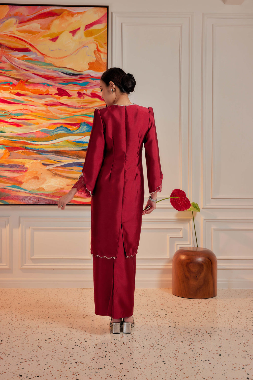 Blood Maroon - Ratu Embellished Kurung (Fully Lined)