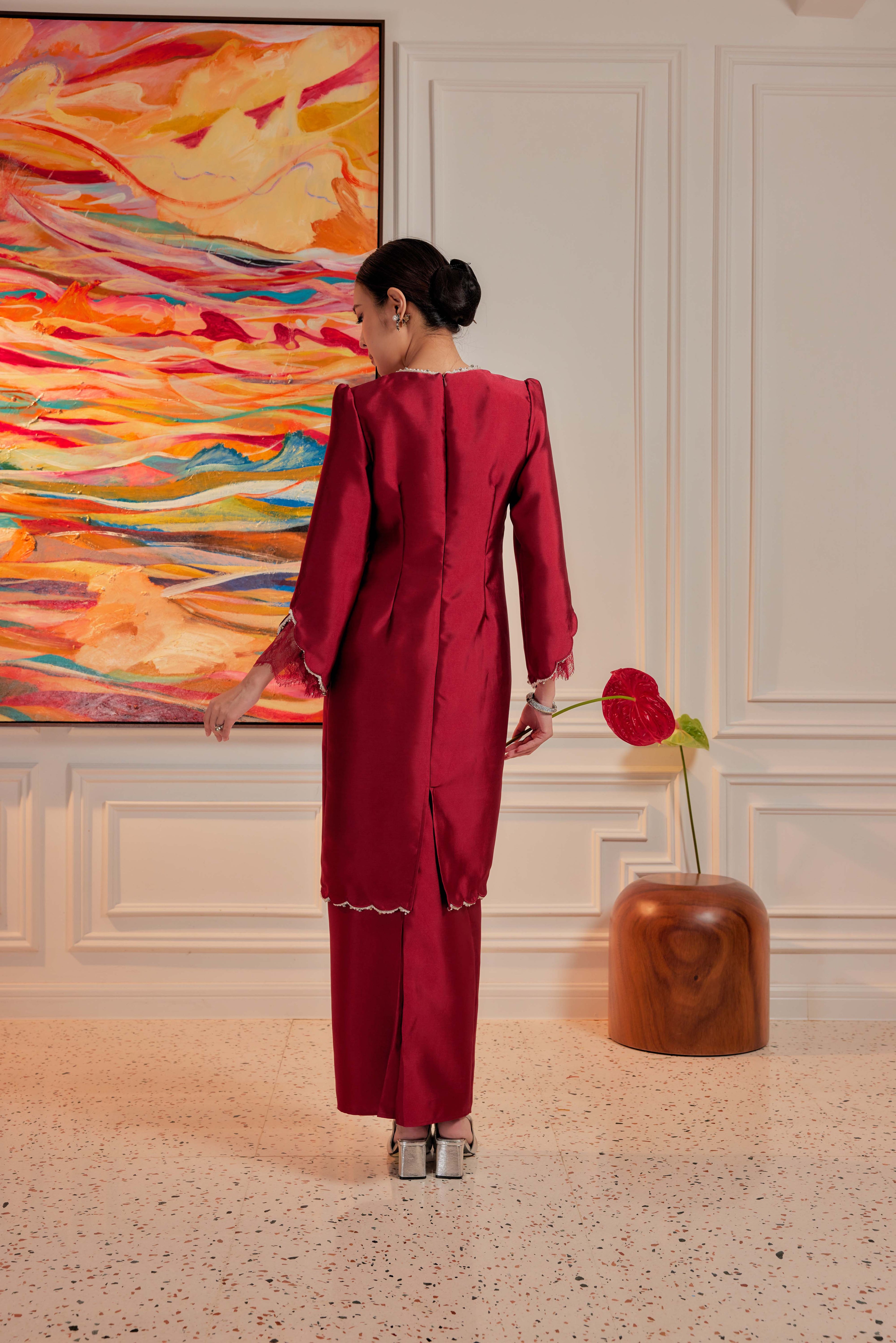 Blood Maroon - Ratu Embellished Kurung (Fully Lined)