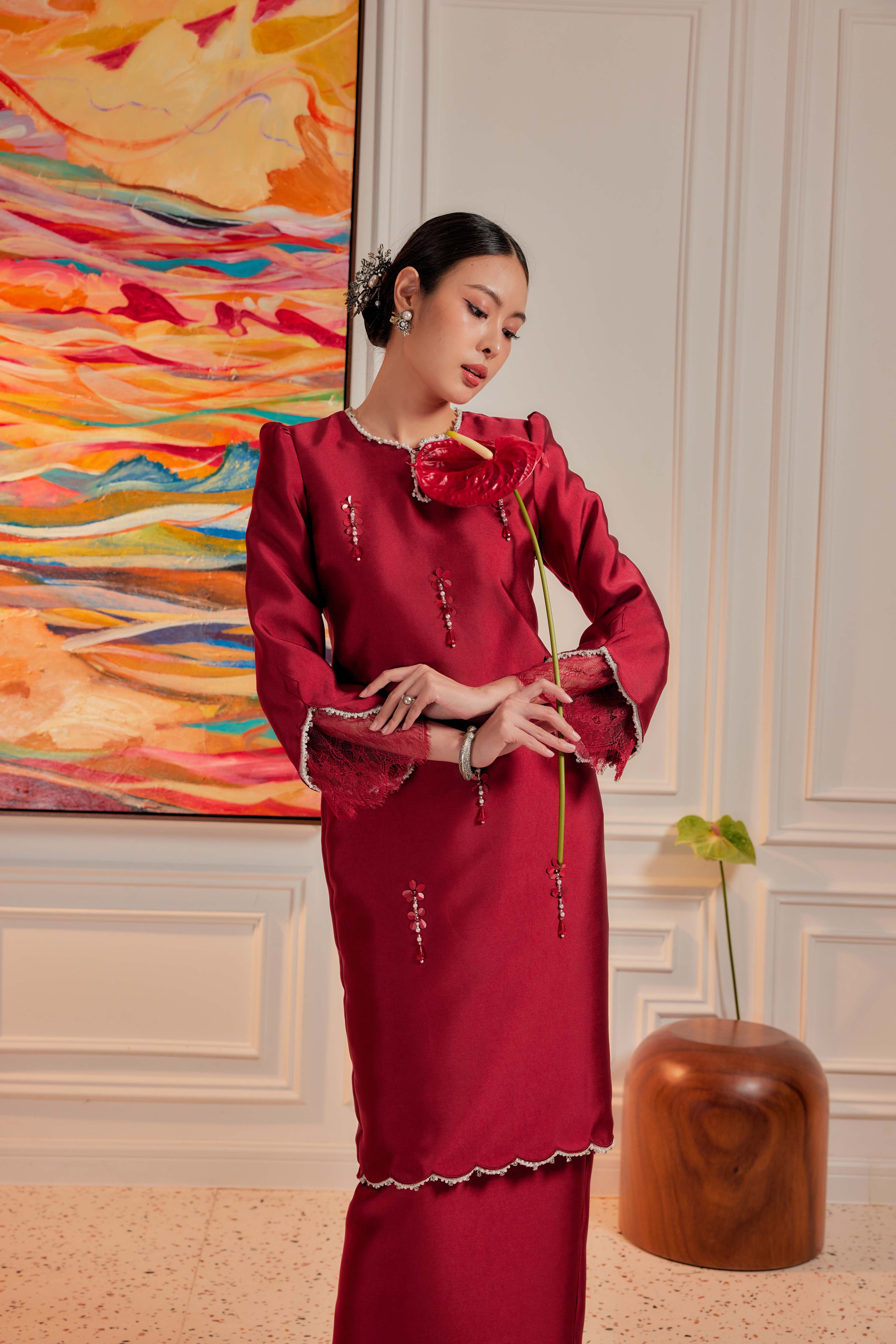 Blood Maroon - Ratu Embellished Kurung (Fully Lined)
