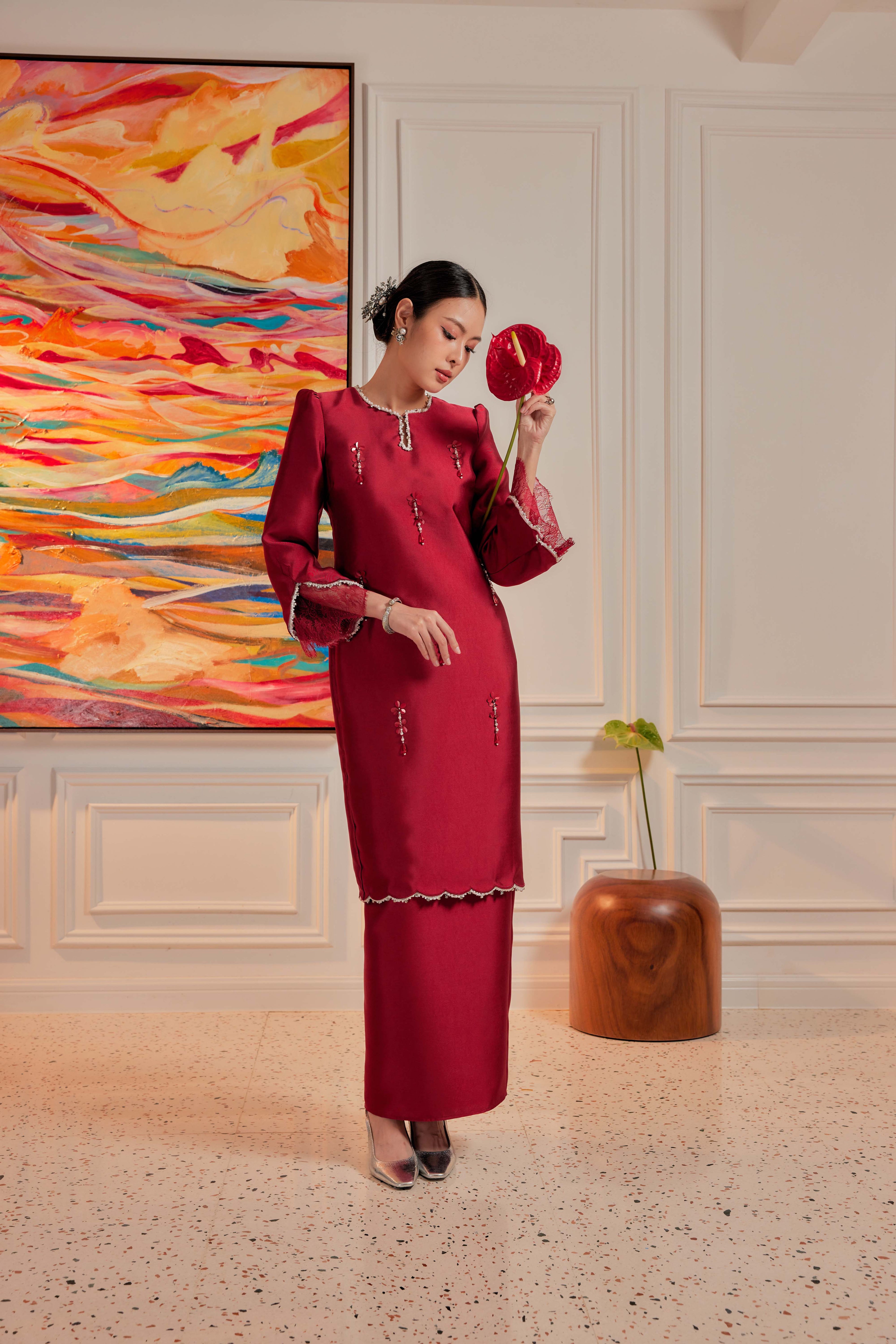 Blood Maroon - Ratu Embellished Kurung (Fully Lined)