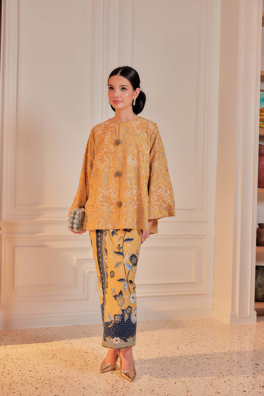Mekar Full Beaded & Embroidered Top in Amber
