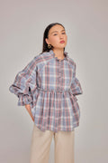 02 - Ash Blue Rose - Crochet Gathered Cotton Tie Waist Top